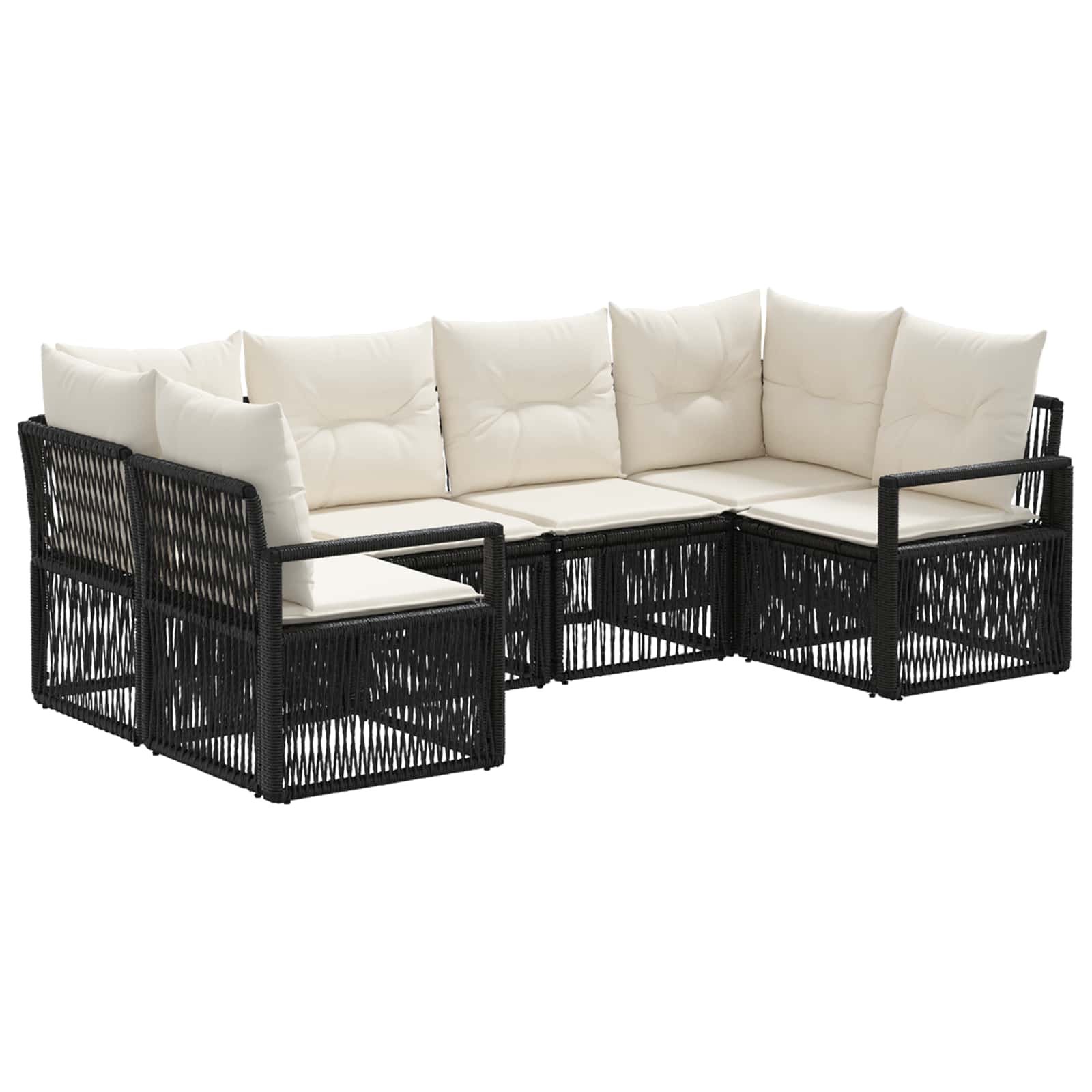 Set Divano da Giardino 6 pz 6-Numero di posti Nero polyrattan