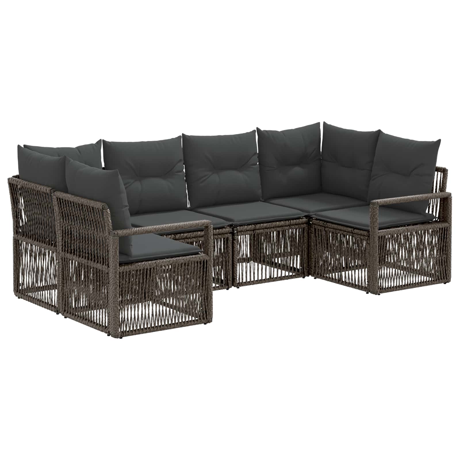 Set Divano da Giardino 6 pz 6-Numero di posti Grigio polyrattan