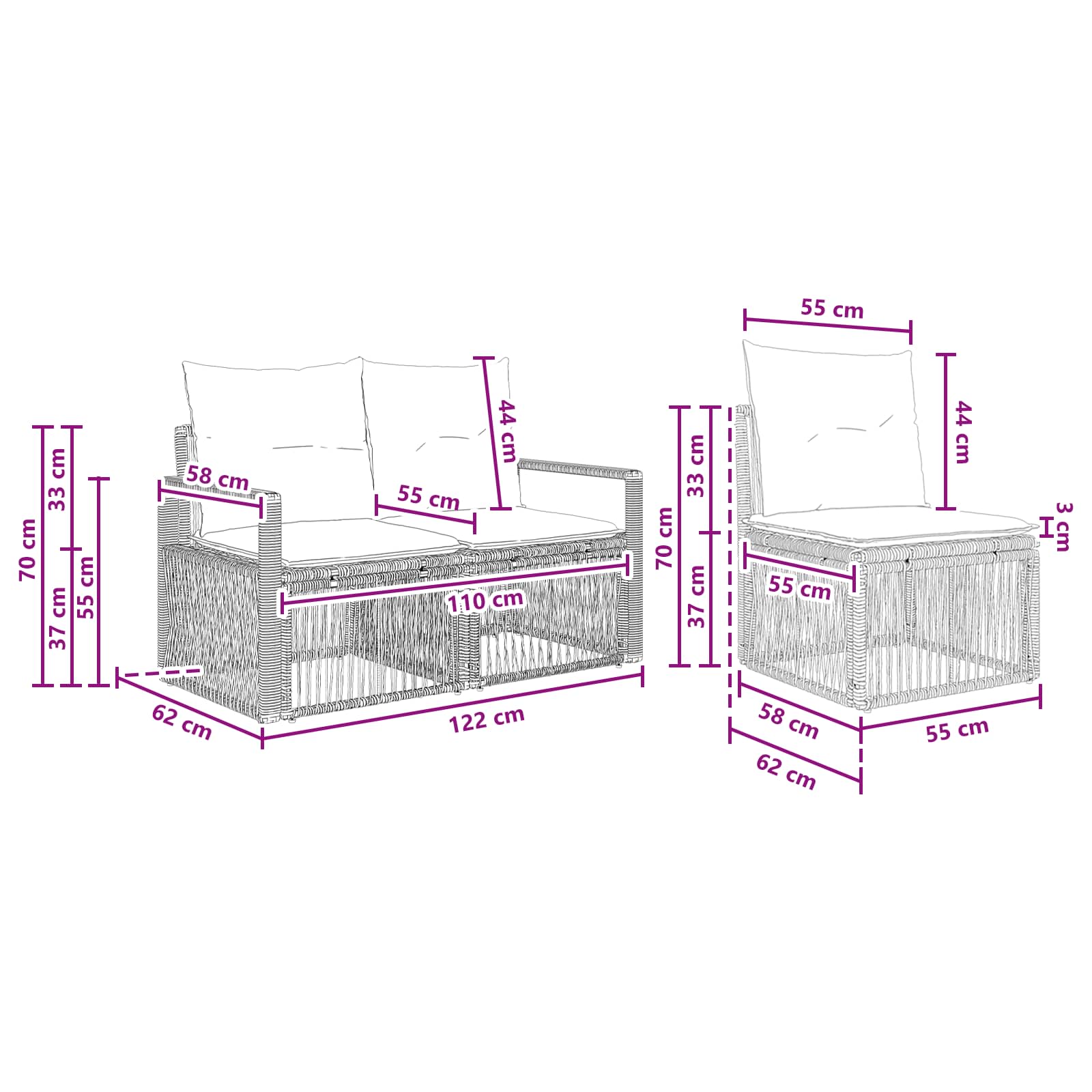 Set Divano da Giardino 6 pz 6-Numero di posti Grigio polyrattan