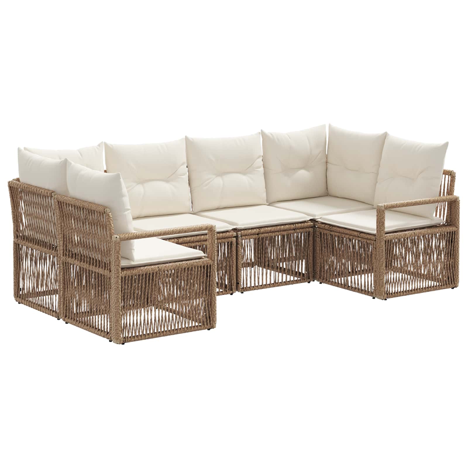 Set Divano da Giardino 6 pz 6-Numero di posti Beige polyrattan