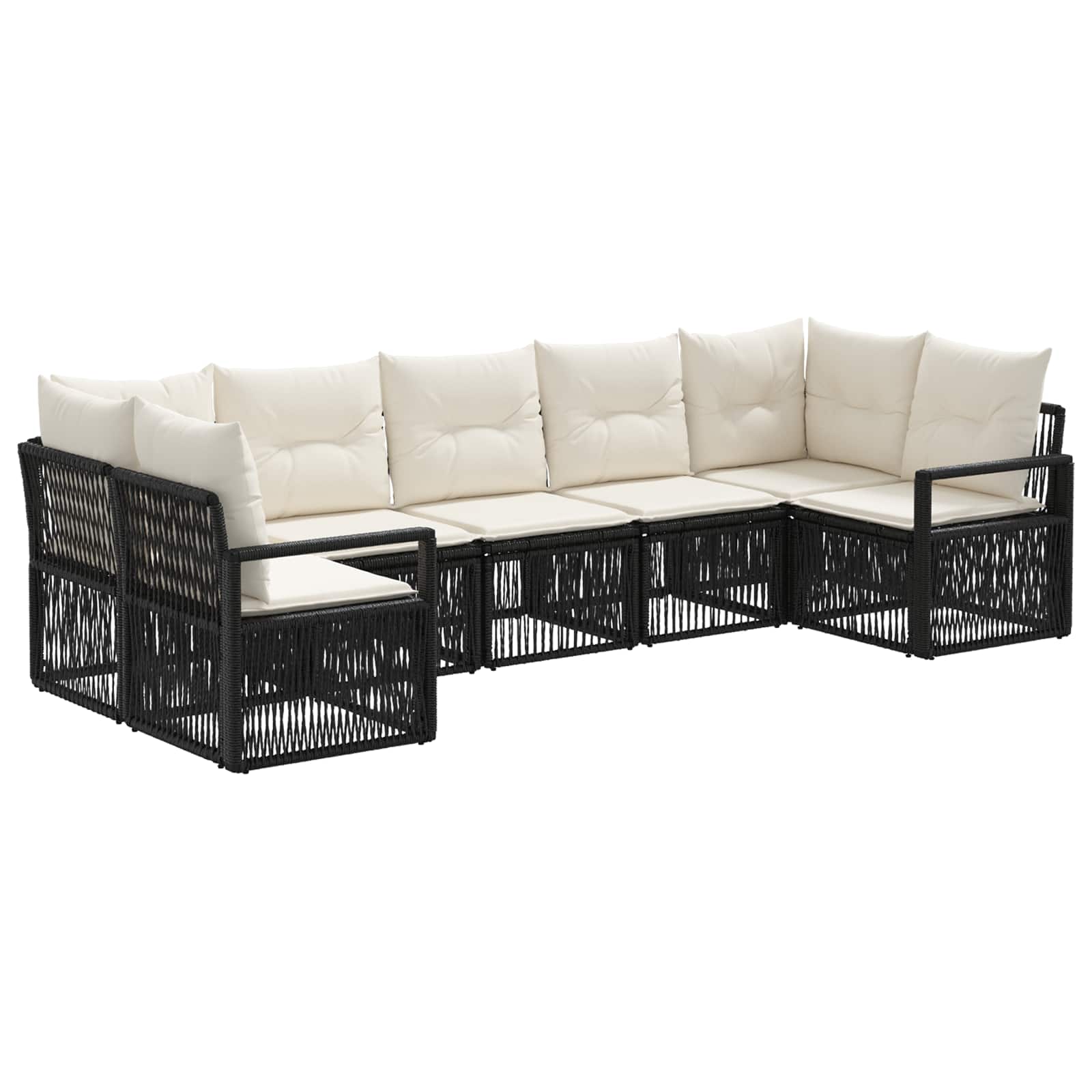 Set Divano da Giardino 7 pz 7-Numero di posti Nero polyrattan