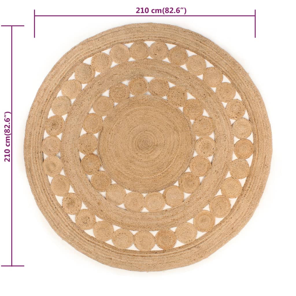 Tappeto in Juta Intrecciata con Disegno 210 cm Rotondo