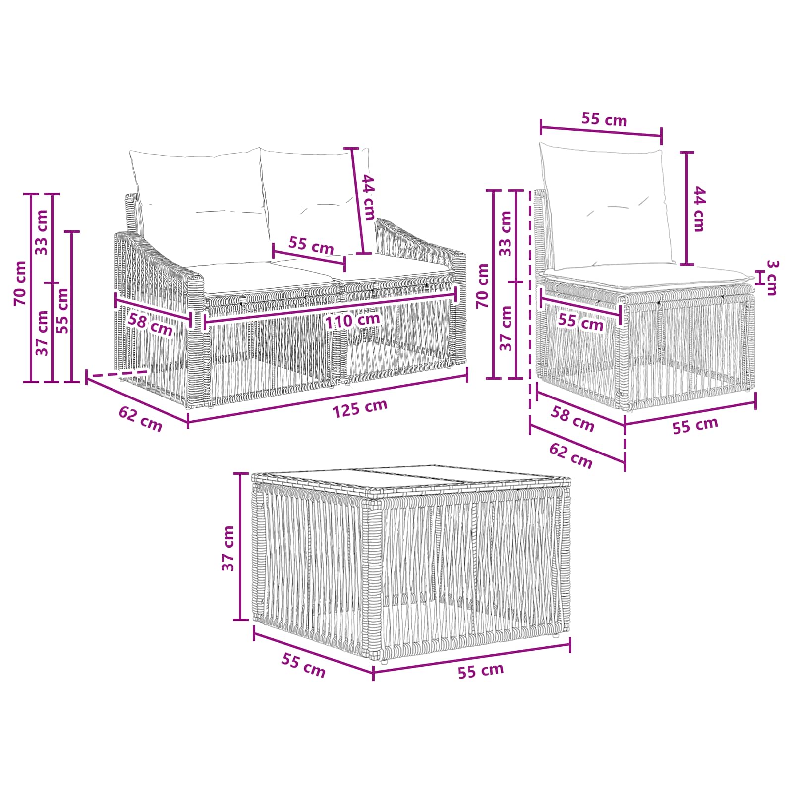 Set Divano da Giardino 6 pz Grigio polyrattan