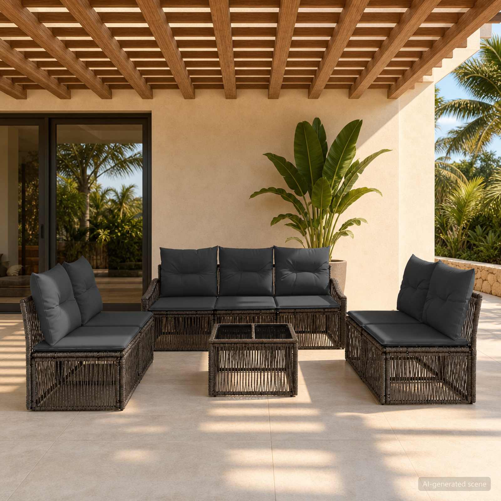 Set Divano da Giardino 8 pz Grigio polyrattan