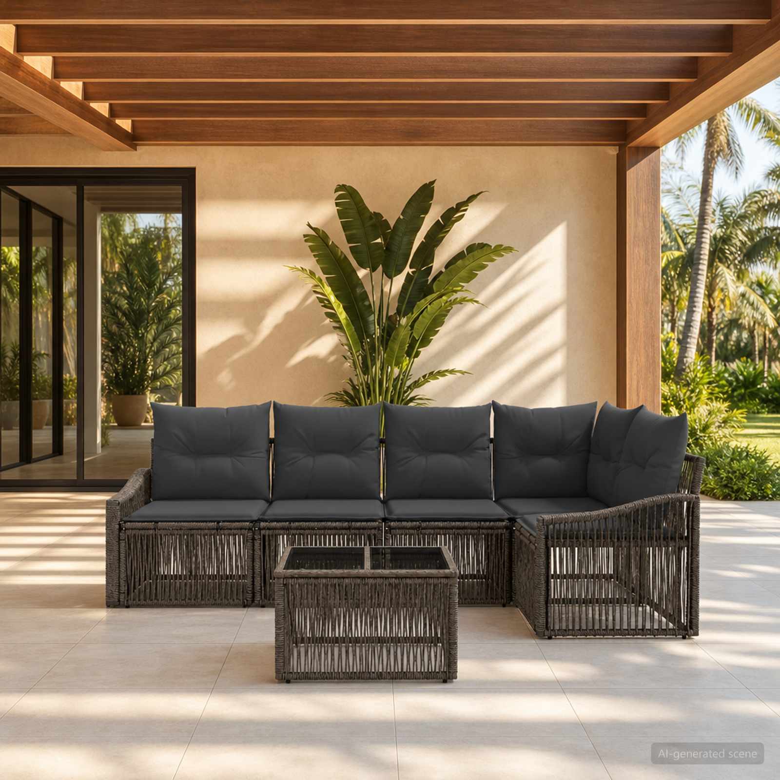 Set Divano da Giardino 6 pz Grigio polyrattan
