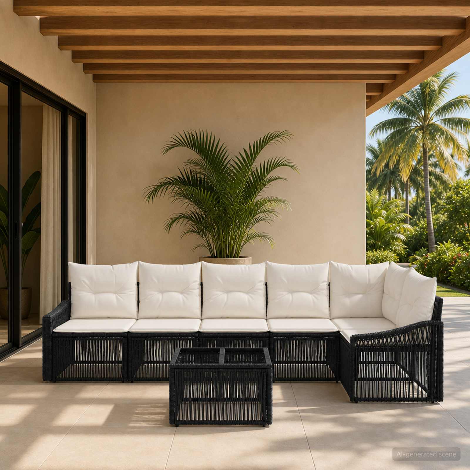Set Divano da Giardino 7 pz Nero polyrattan