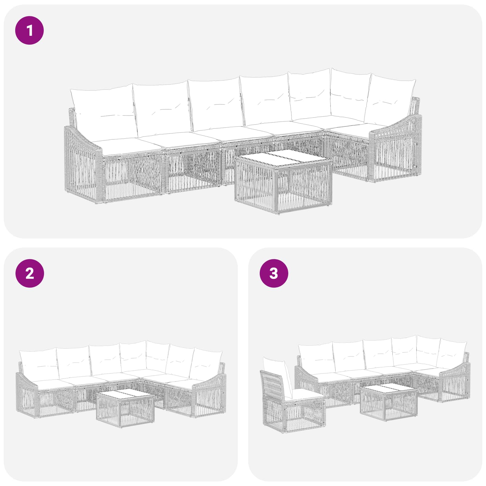 Set Divano da Giardino 7 pz Nero polyrattan