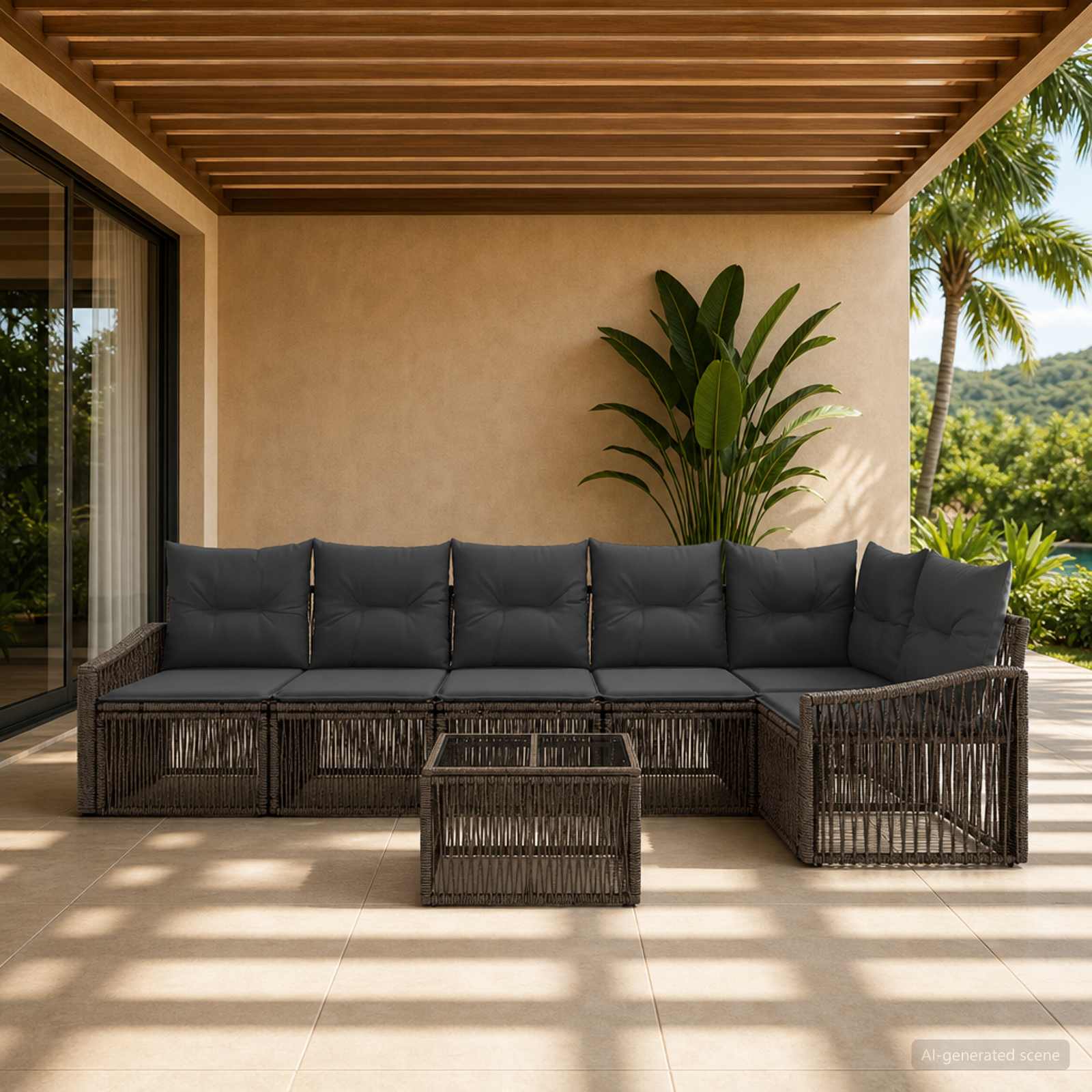 Set Divano da Giardino 7 pz Grigio polyrattan