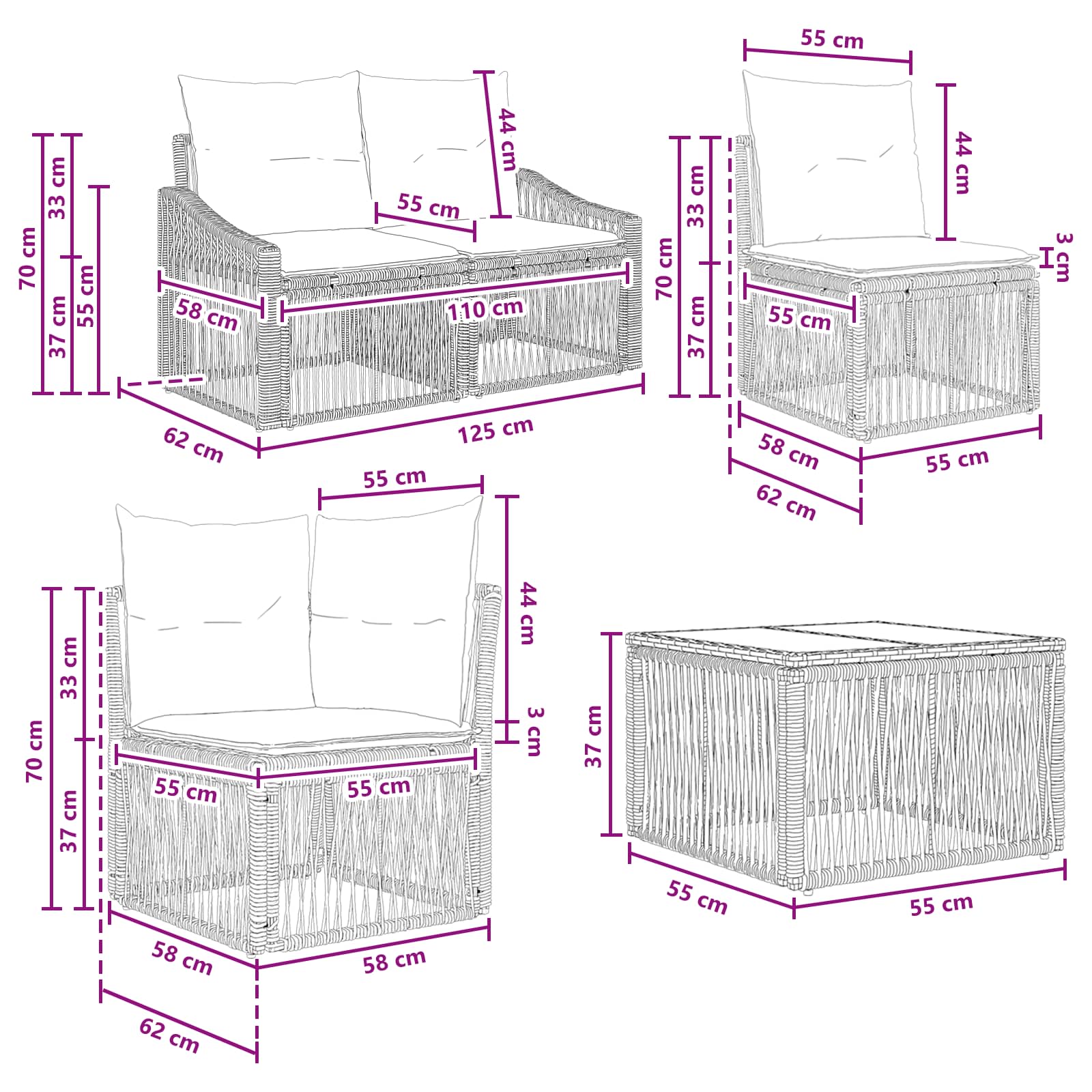 Set Divano da Giardino 7 pz Beige polyrattan
