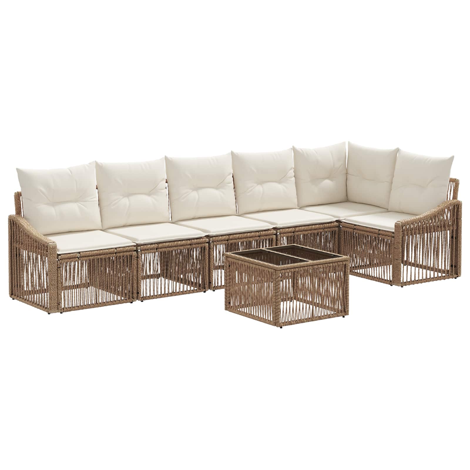 Set Divano da Giardino 7 pz Beige polyrattan