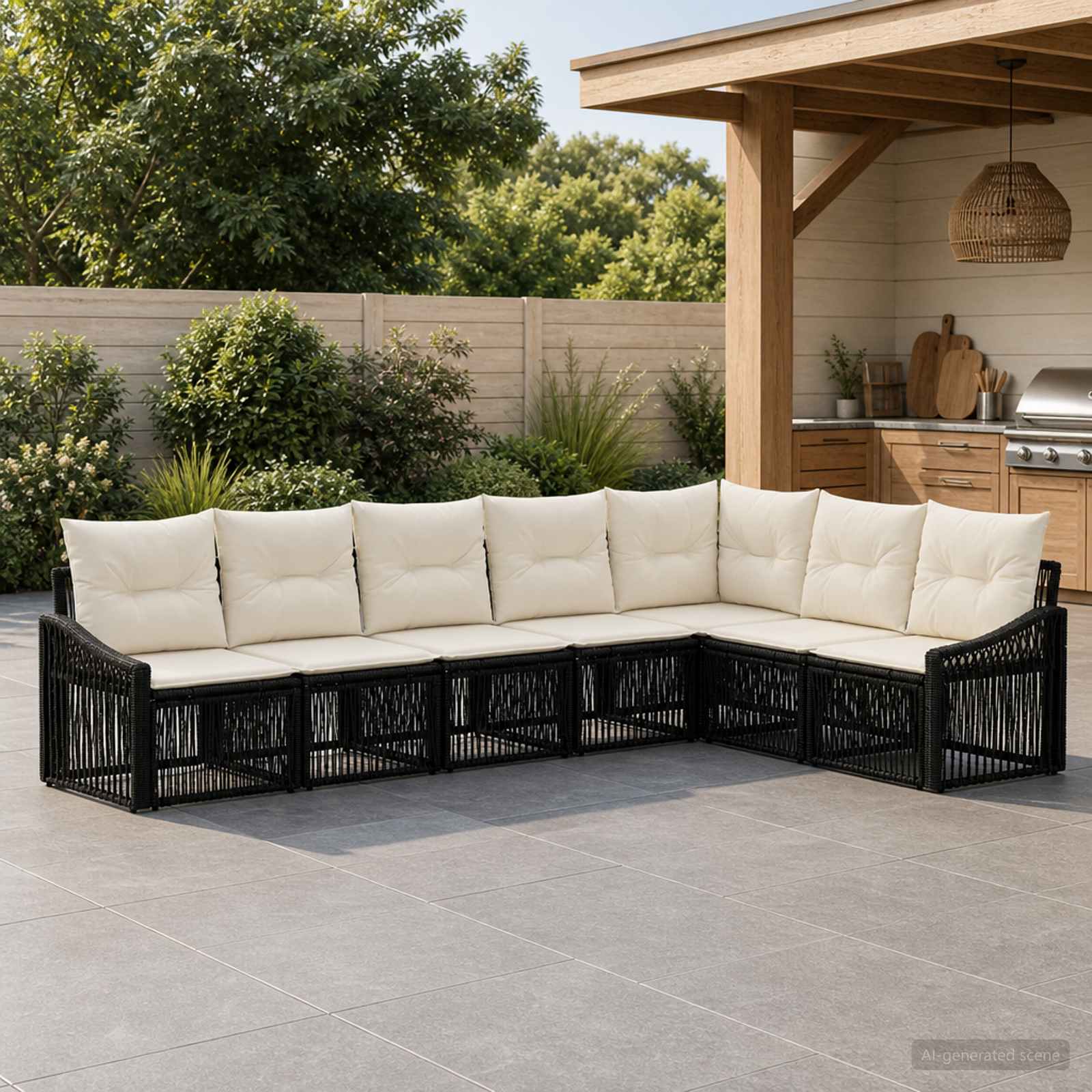 Set Divano da Giardino 7 pz Nero polyrattan