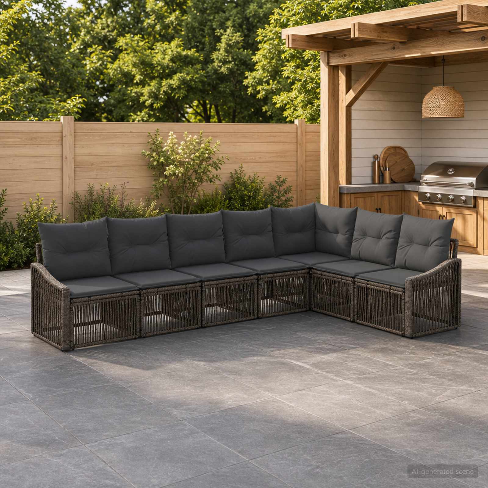 Set Divano da Giardino 7 pz Grigio polyrattan