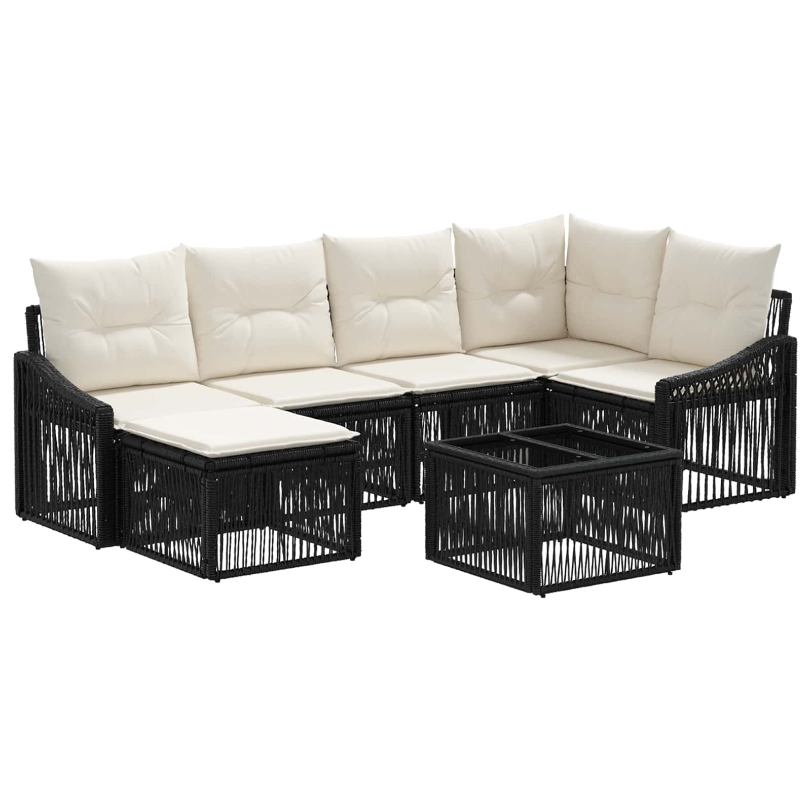 Set Divano da Giardino 7 pz Nero polyrattan