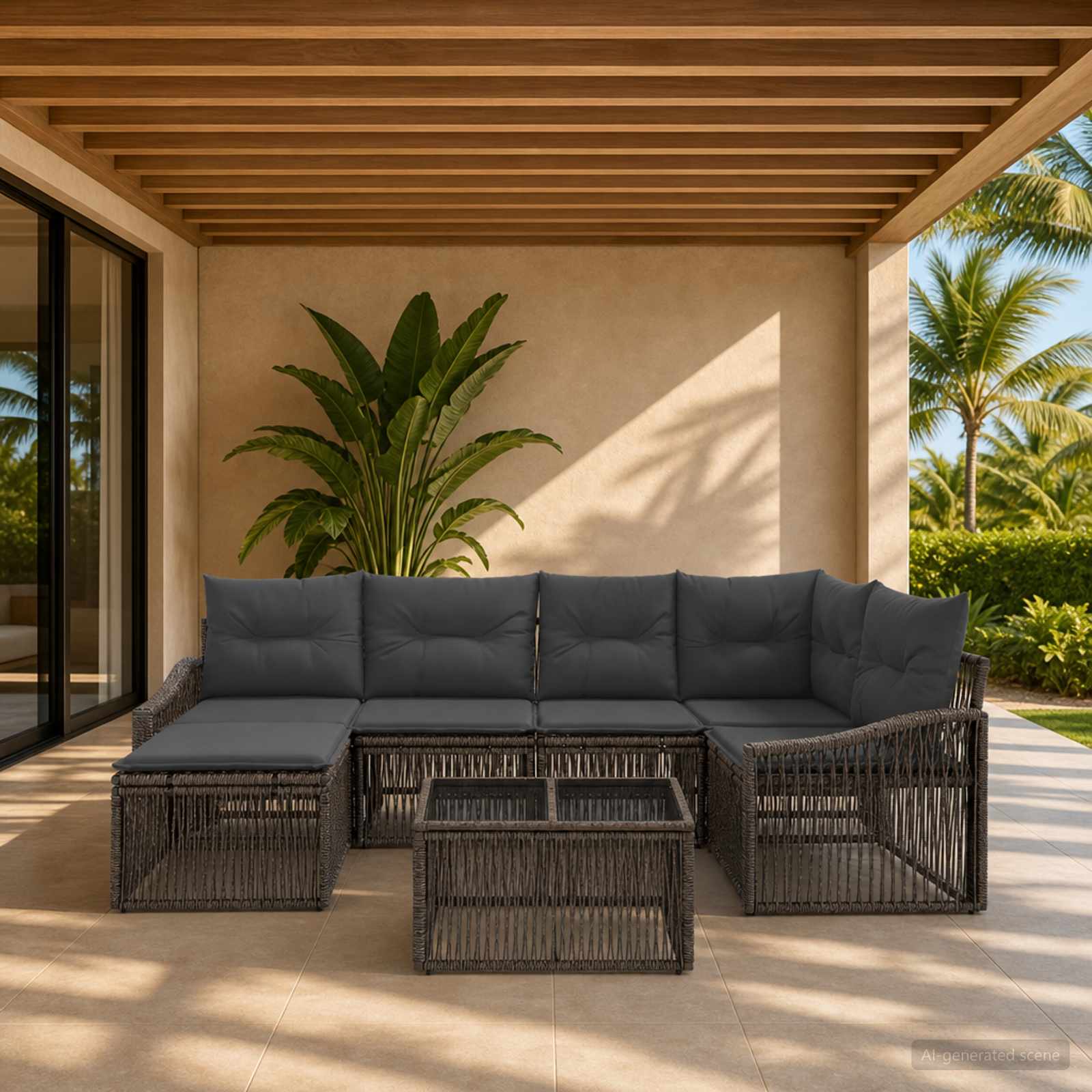 Set Divano da Giardino 7 pz Grigio polyrattan