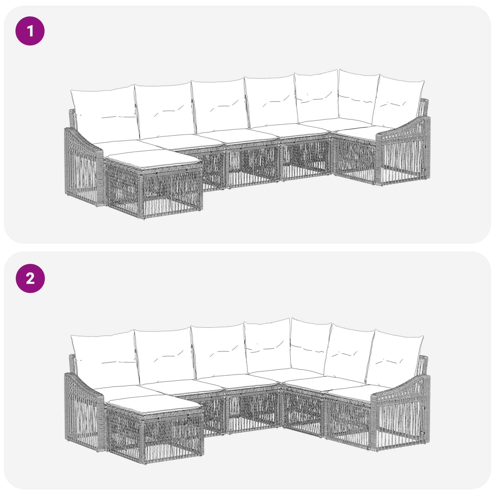 Set Divano da Giardino 7 pz Grigio polyrattan