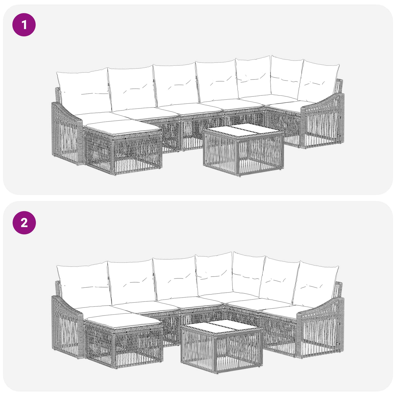 Set Divano da Giardino 8 pz Nero polyrattan