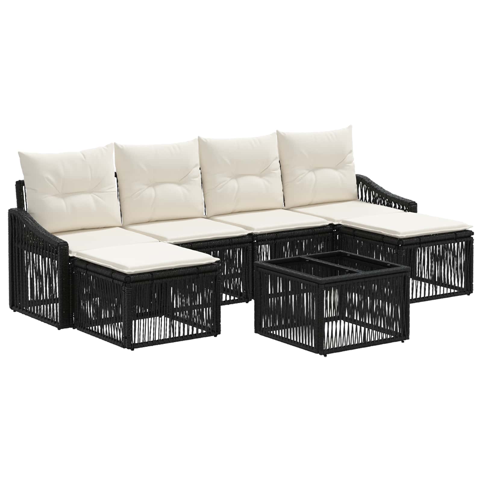 Set Divano da Giardino 7 pz Nero polyrattan