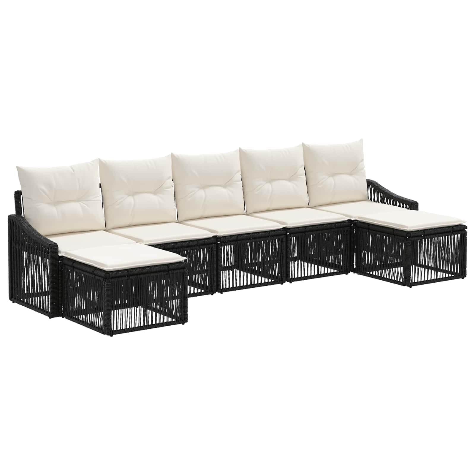 Set Divano da Giardino 7 pz Nero polyrattan