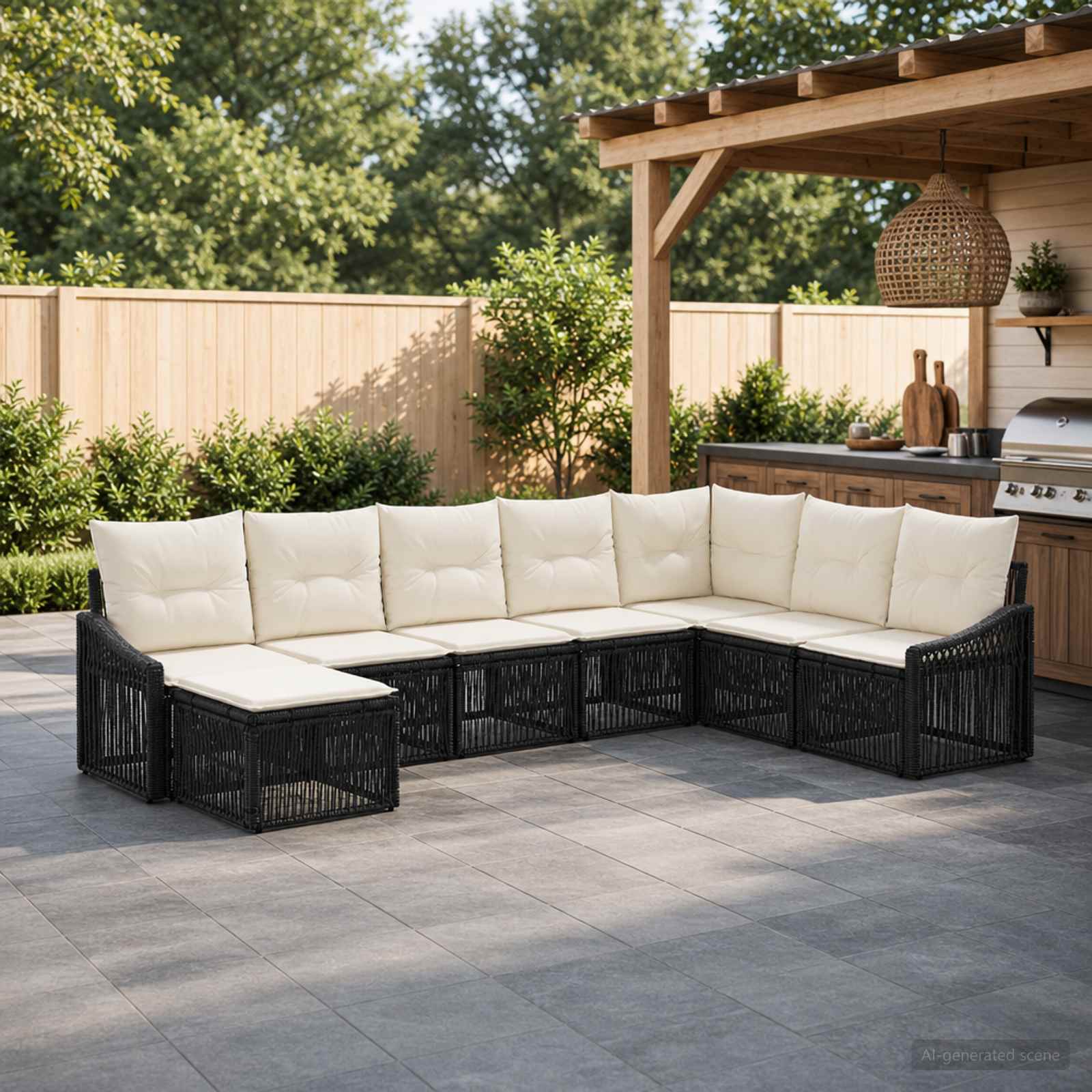 Set Divano da Giardino 8 pz Nero polyrattan