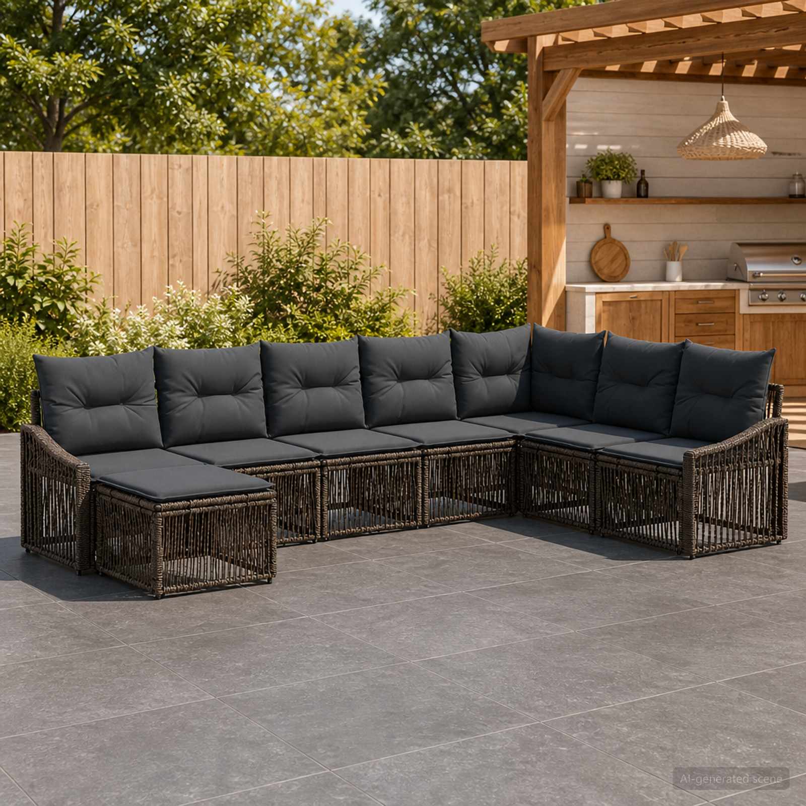 Set Divano da Giardino 8 pz Grigio polyrattan