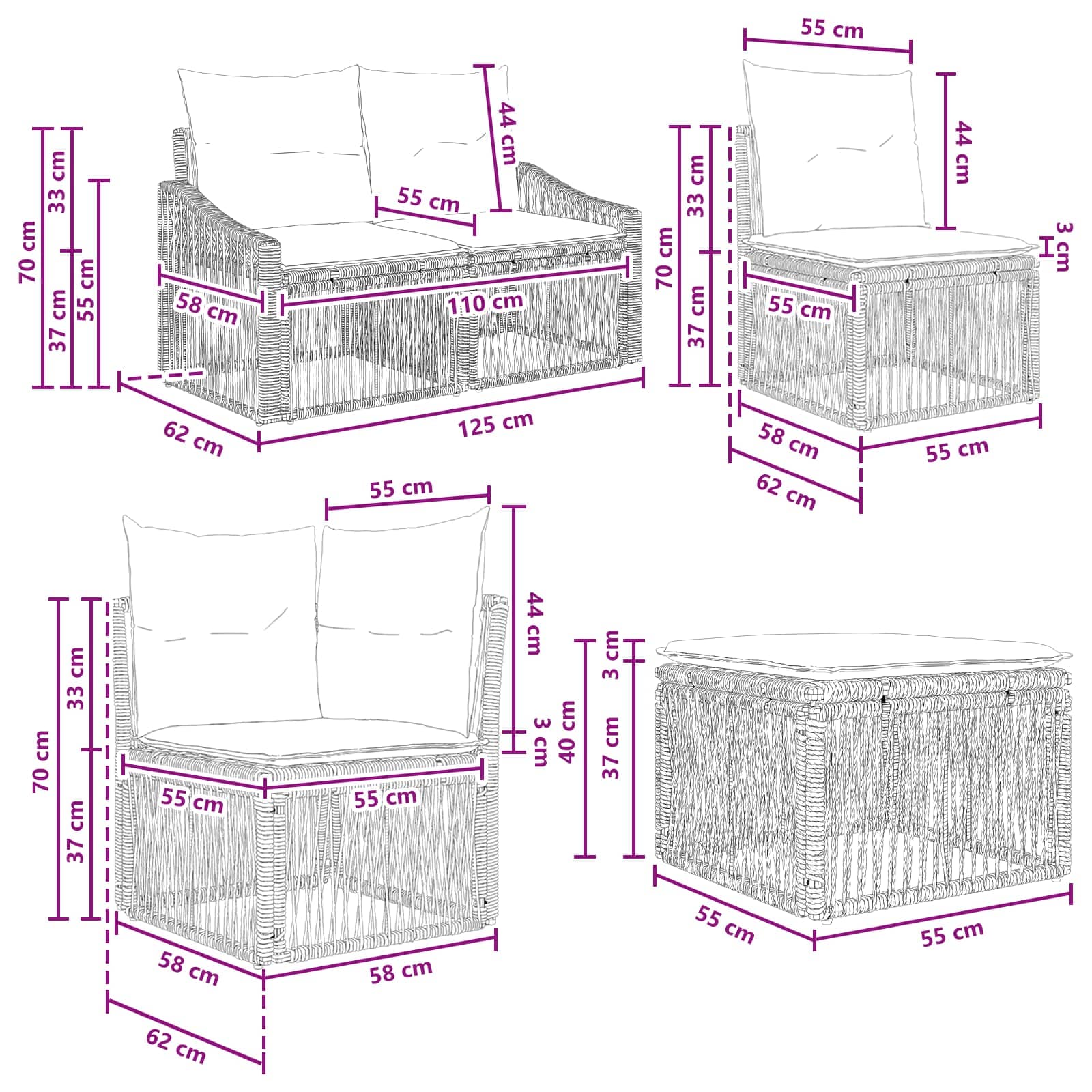 Set Divano da Giardino 8 pz Grigio polyrattan