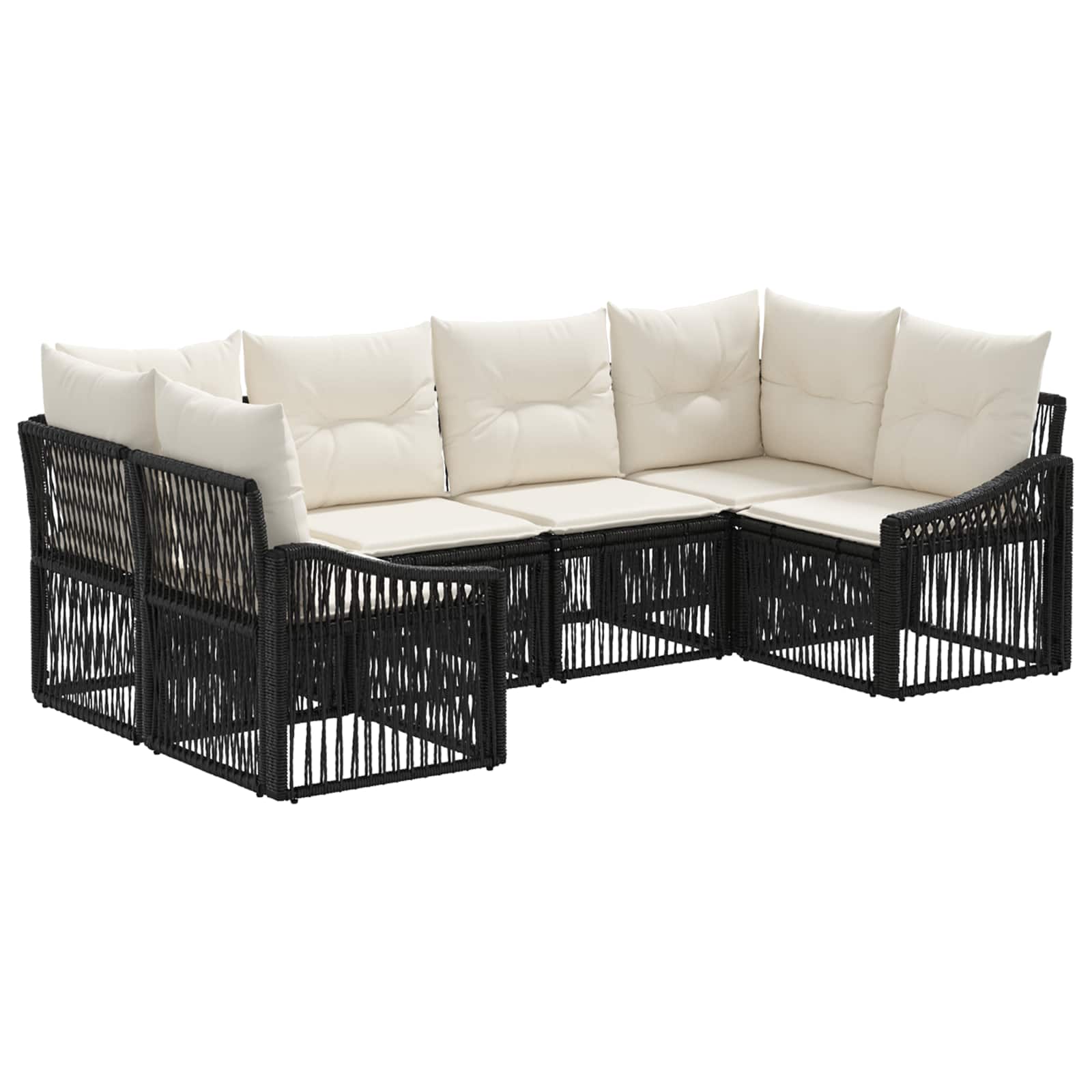 Set Divano da Giardino 6 pz 6-Numero di posti Nero polyrattan