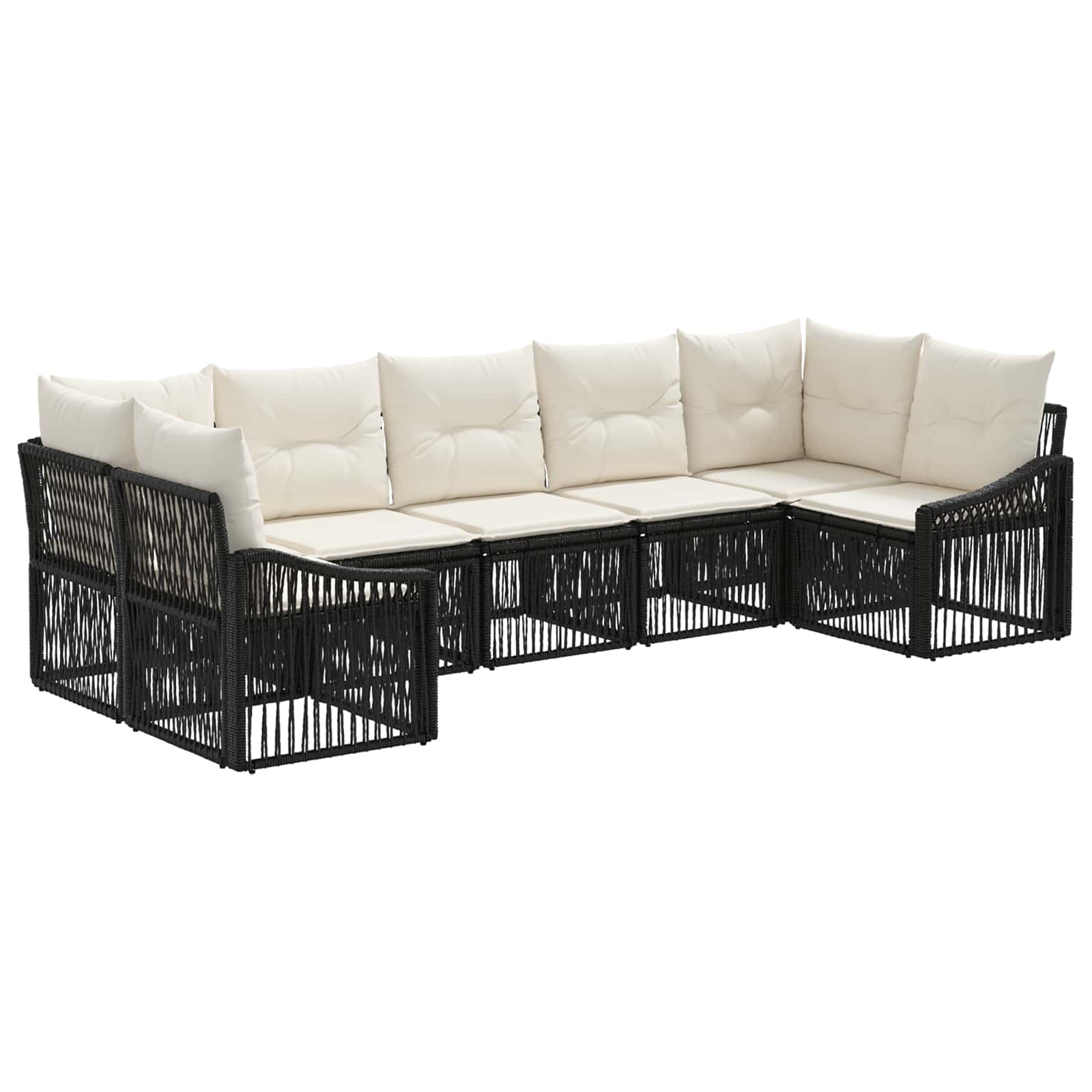 Set Divano da Giardino 7 pz 7-Numero di posti Nero polyrattan