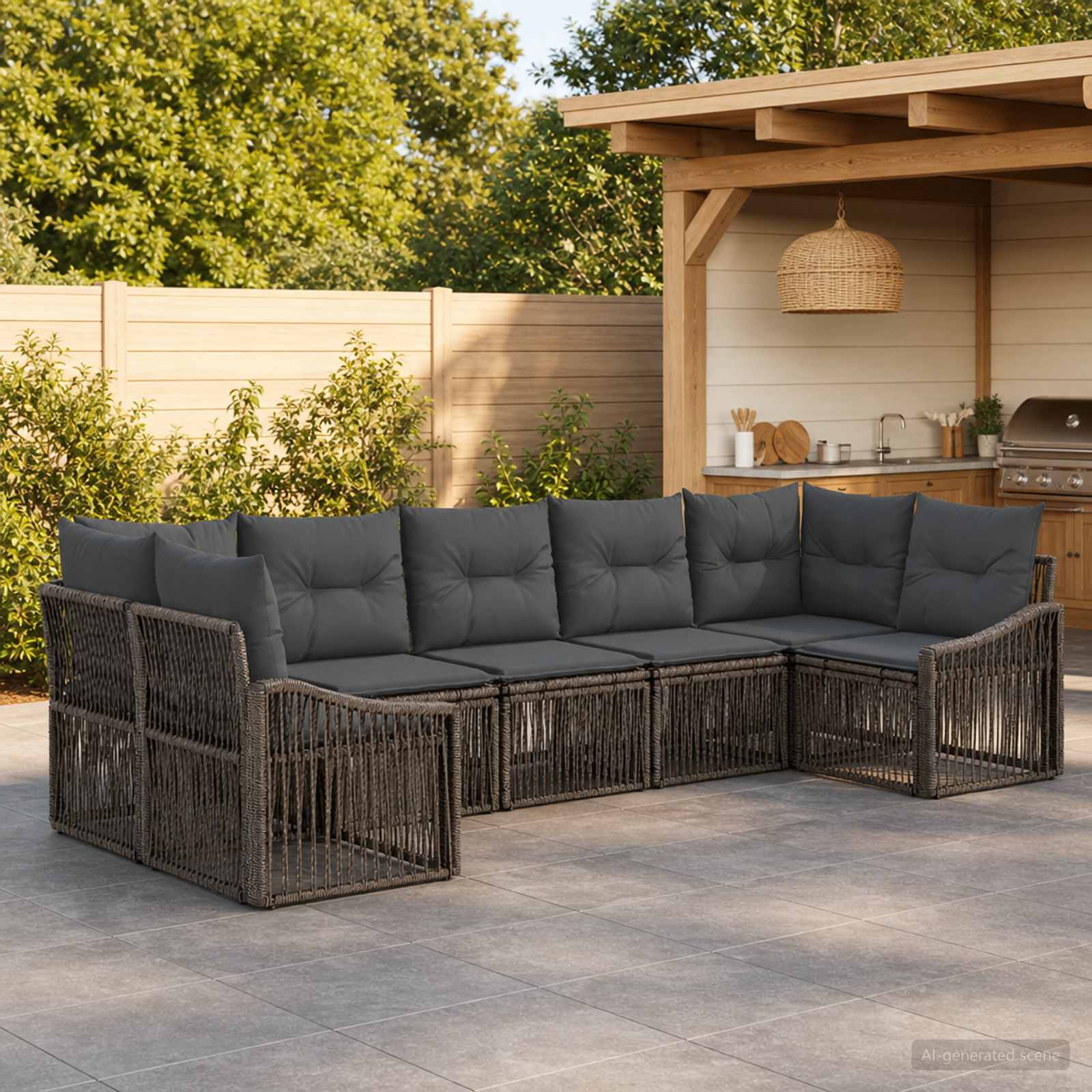 Set Divano da Giardino 7 pz 7-Numero di posti Grigio polyrattan