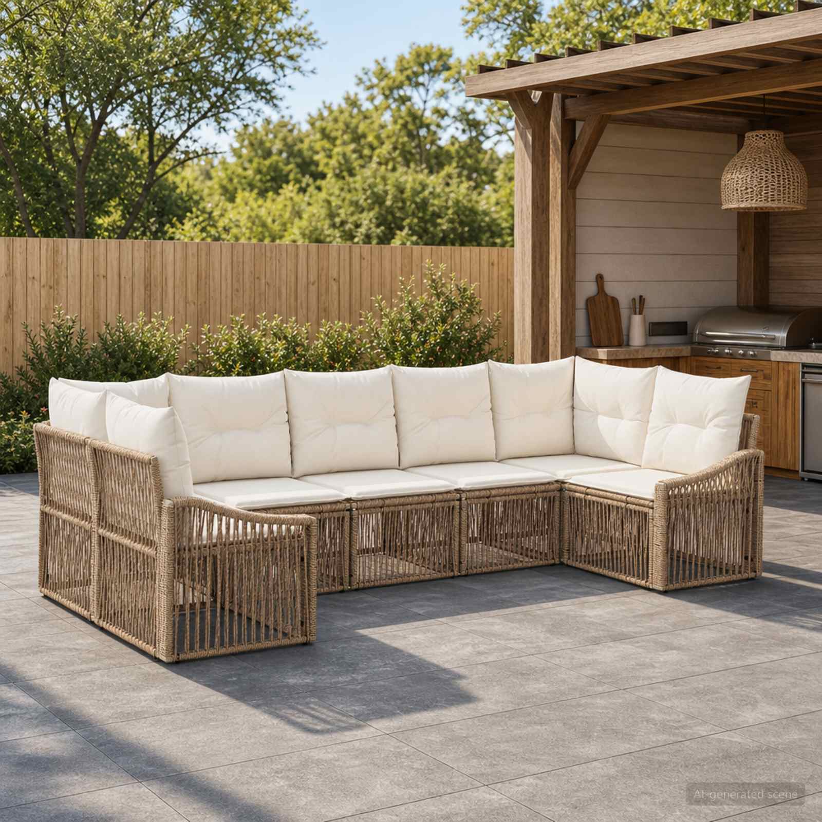 Set Divano da Giardino 7 pz 7-Numero di posti Beige polyrattan