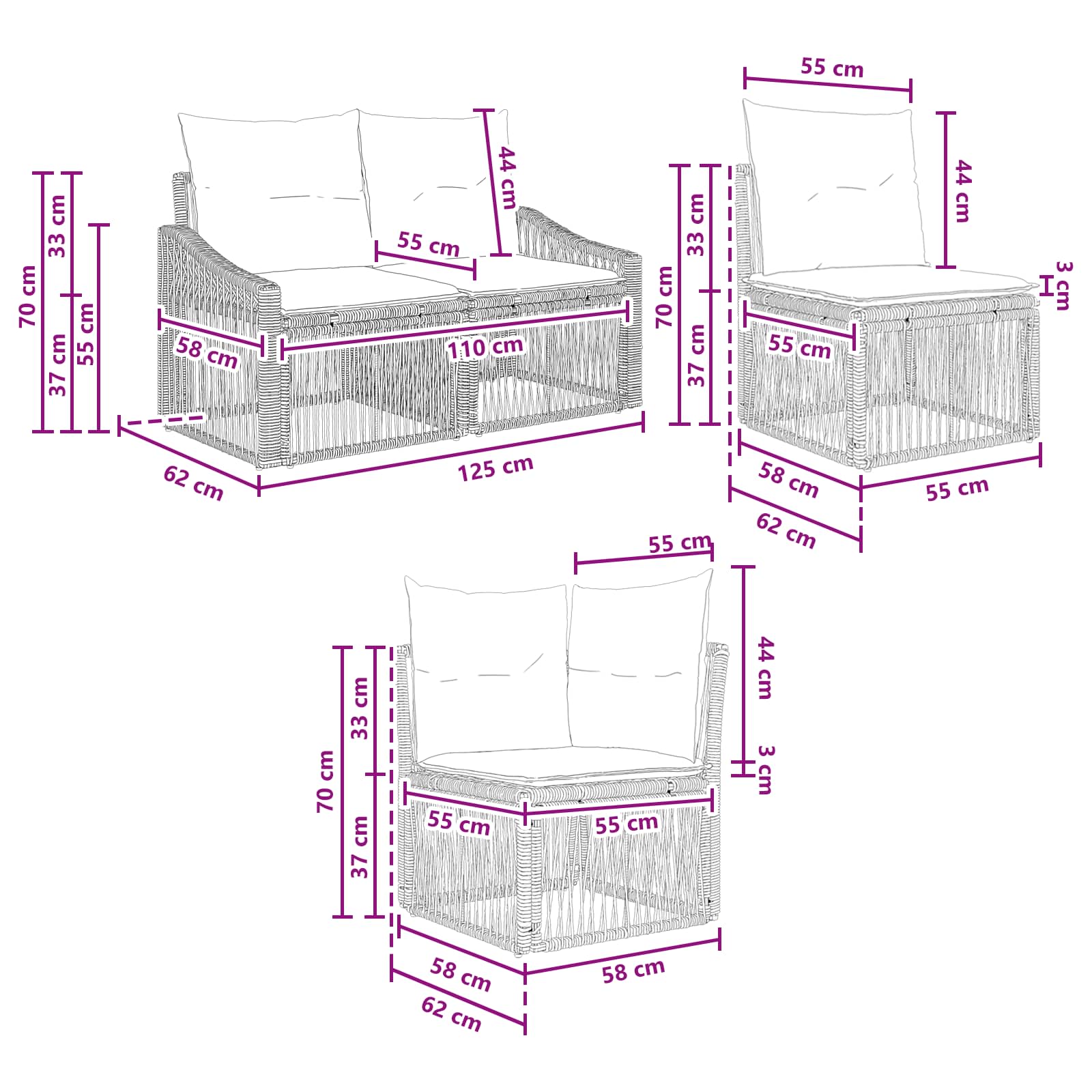 Set Divano da Giardino 7 pz 7-Numero di posti Beige polyrattan