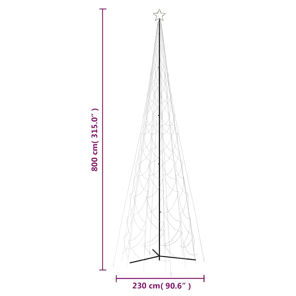 Albero di Natale a forma di cono luce Bianca Calda 3000 LED 230x800 cm