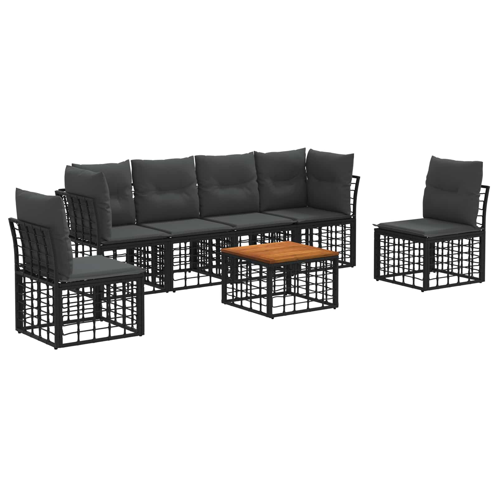 Set di divani da esterno 7 pz Nero e Grigio scuro Poliestere