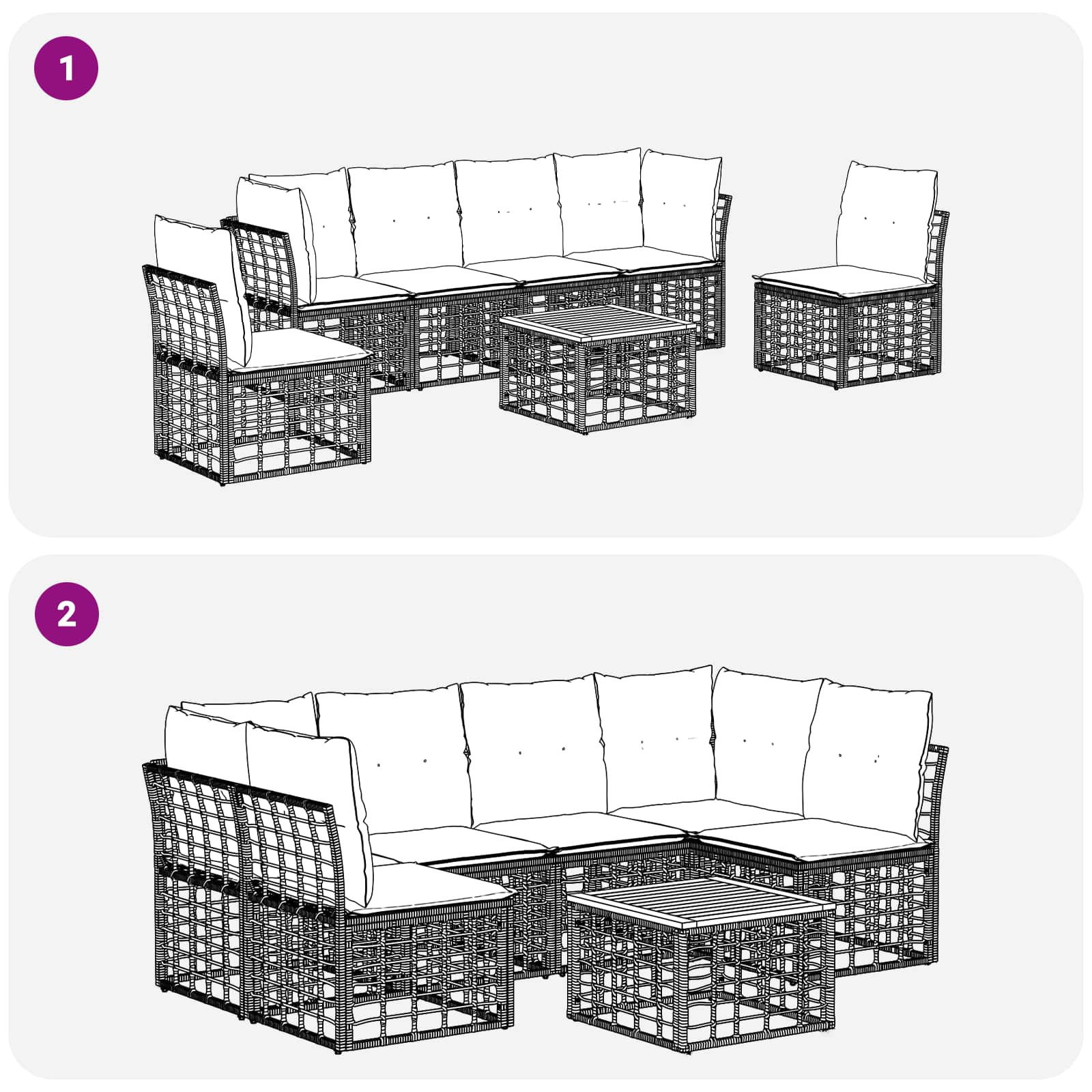 Set di divani da esterno 7 pz Nero e Grigio scuro Poliestere