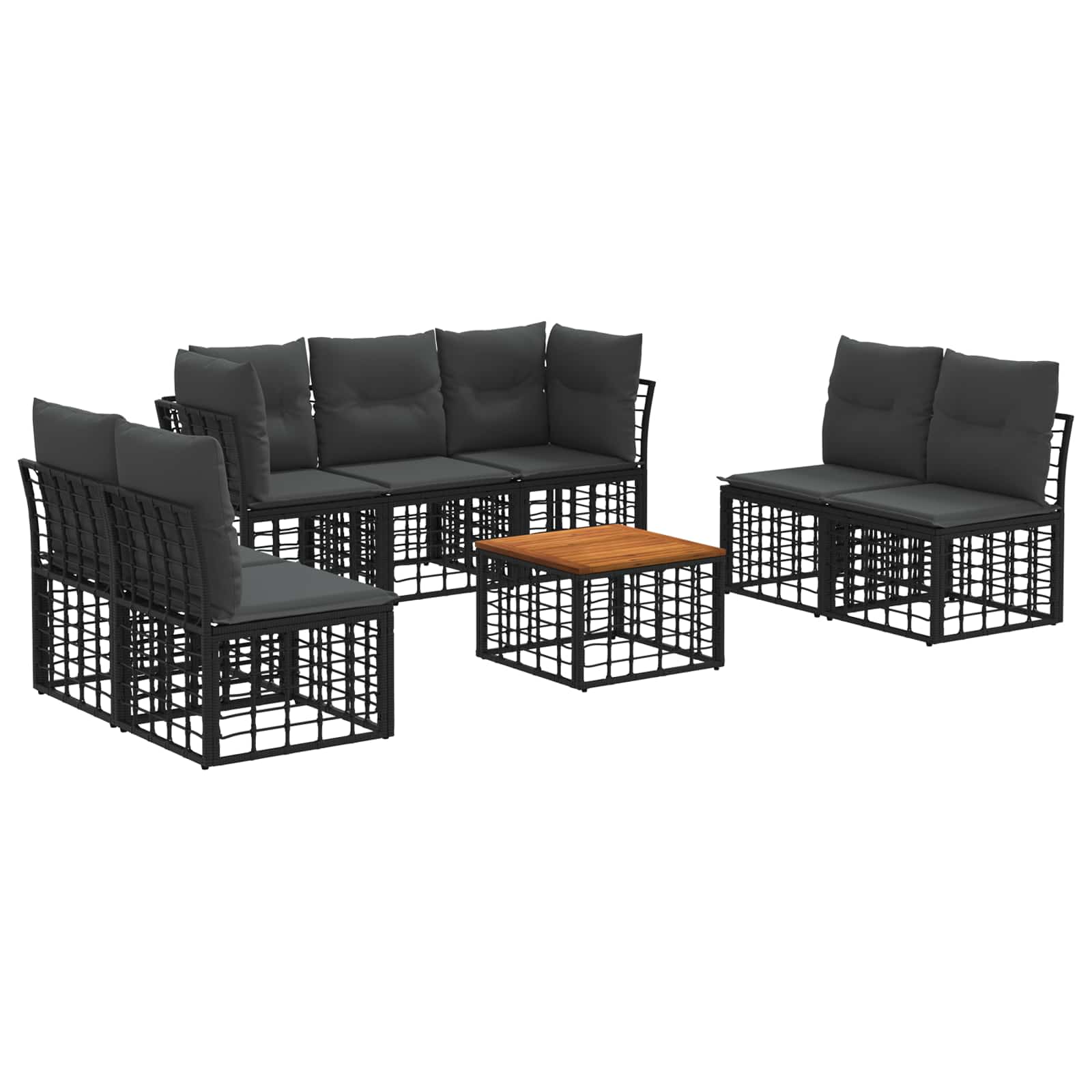 Set di divani da esterno 8 pz Nero e Grigio scuro Poliestere
