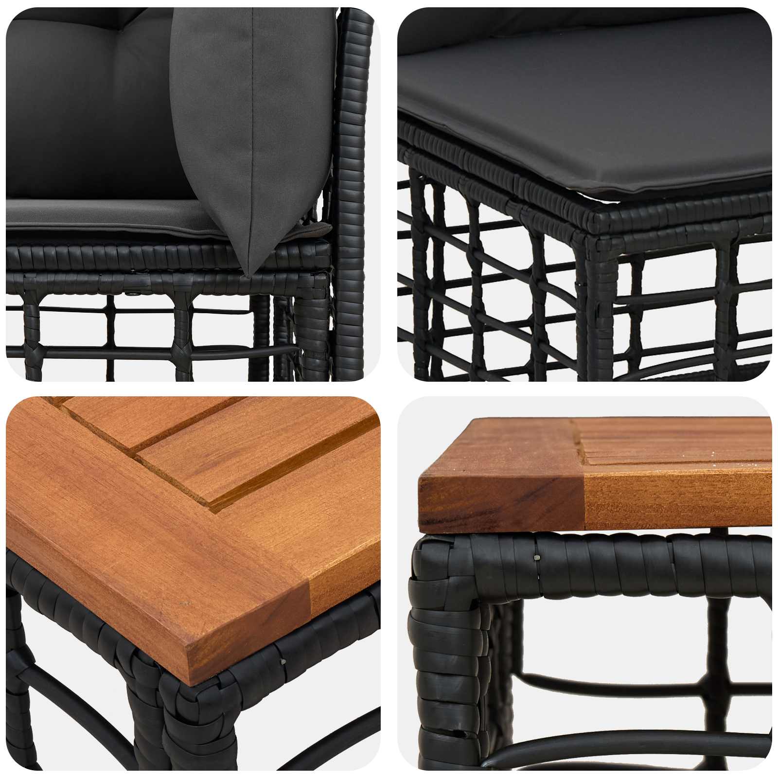 Set di divani da esterno 8 pz Nero e Grigio scuro Poliestere