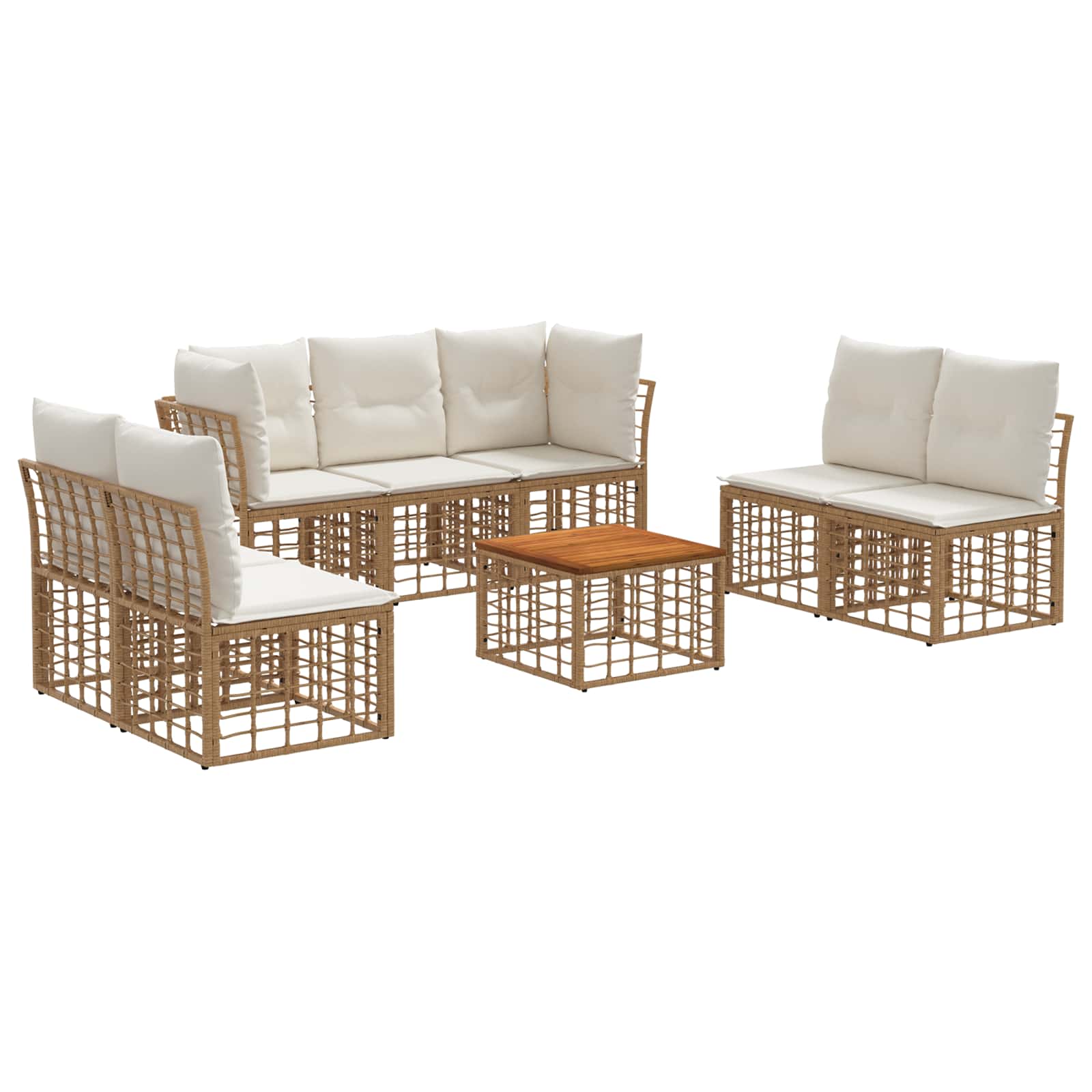 Set di divani da esterno 8 pz Naturale e Bianco Crema