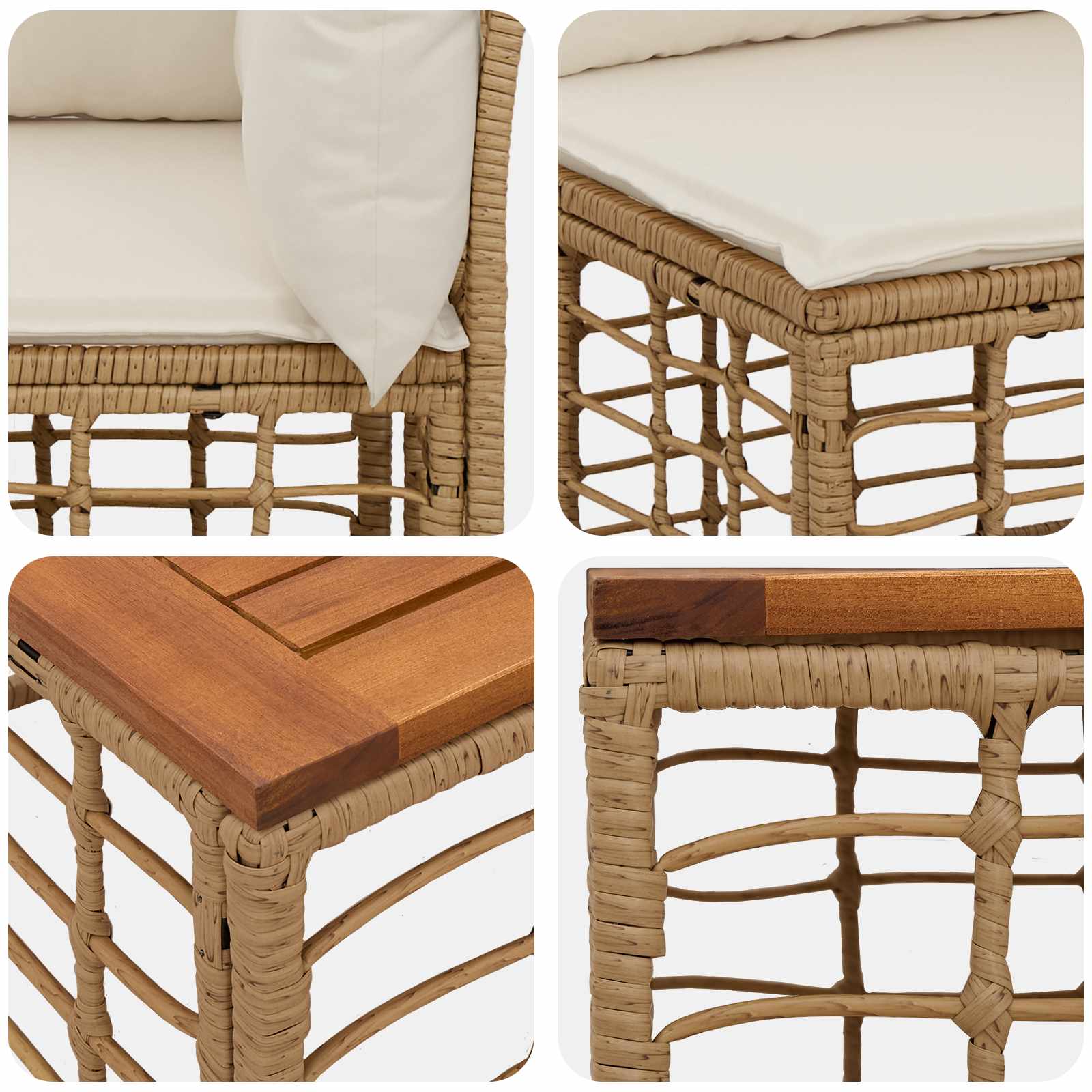 Set di divani da esterno 8 pz Naturale e Bianco Crema