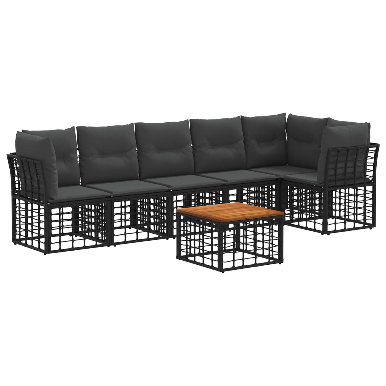 Set Divano da Giardino 7 pz Nero e Grigio scuro polyrattan