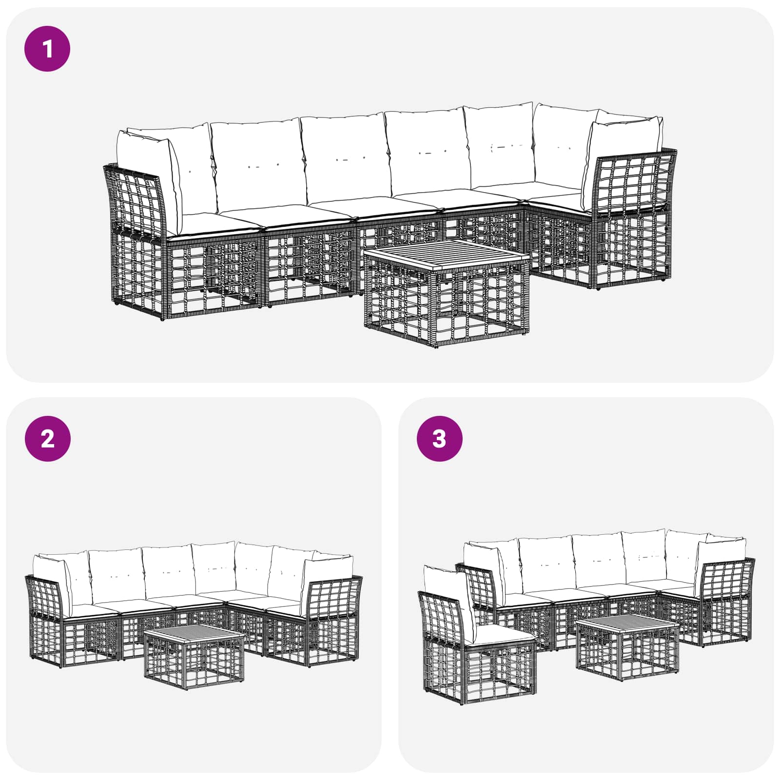 Set Divano da Giardino 7 pz Nero e Grigio scuro polyrattan