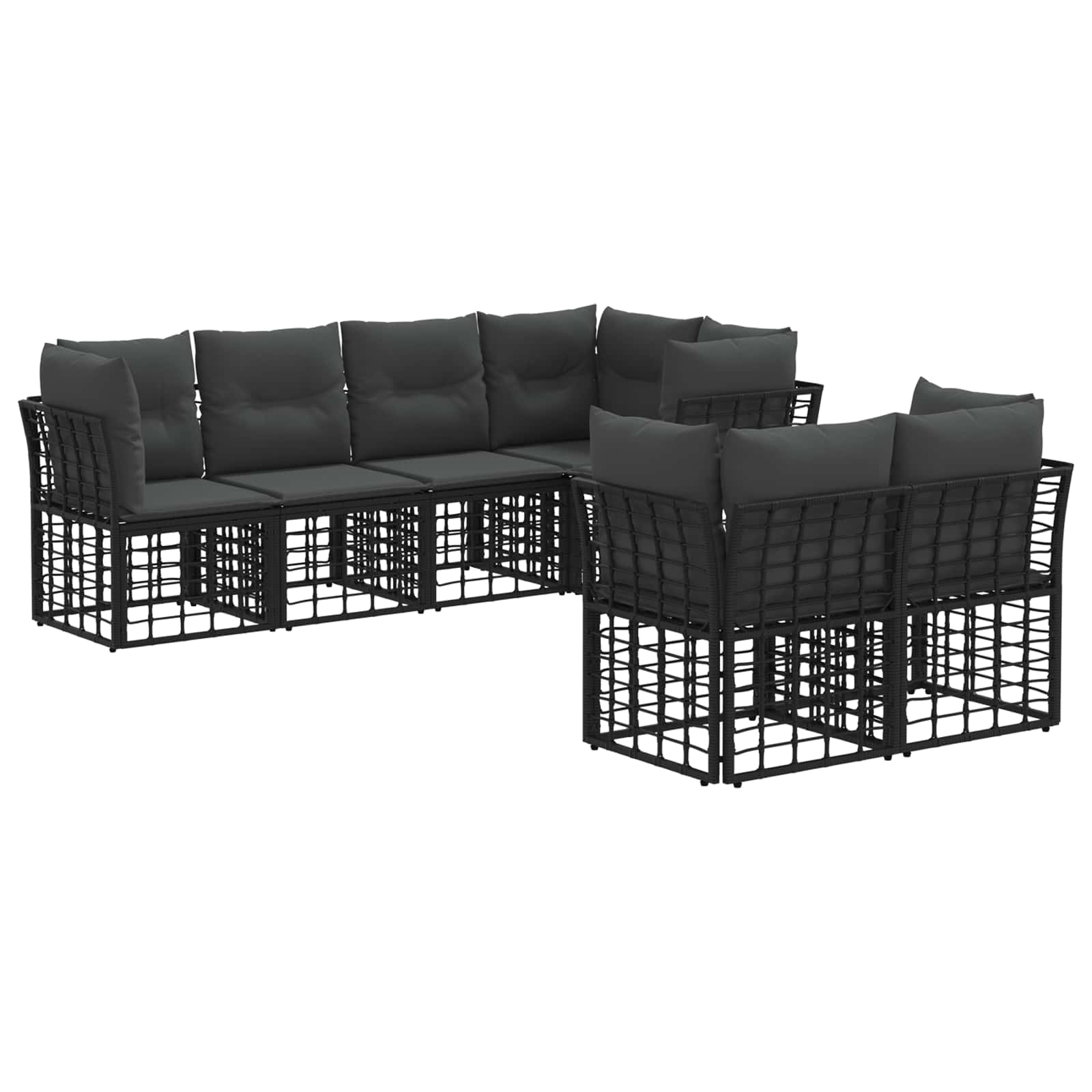 Set di divani da esterno 7 pz Nero Poliestere