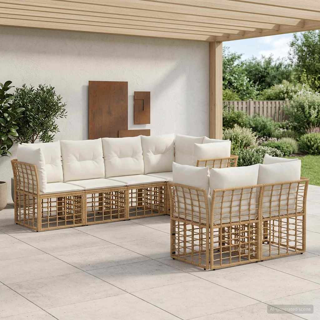 Set di divani da esterno 7 pz Naturale Poliestere