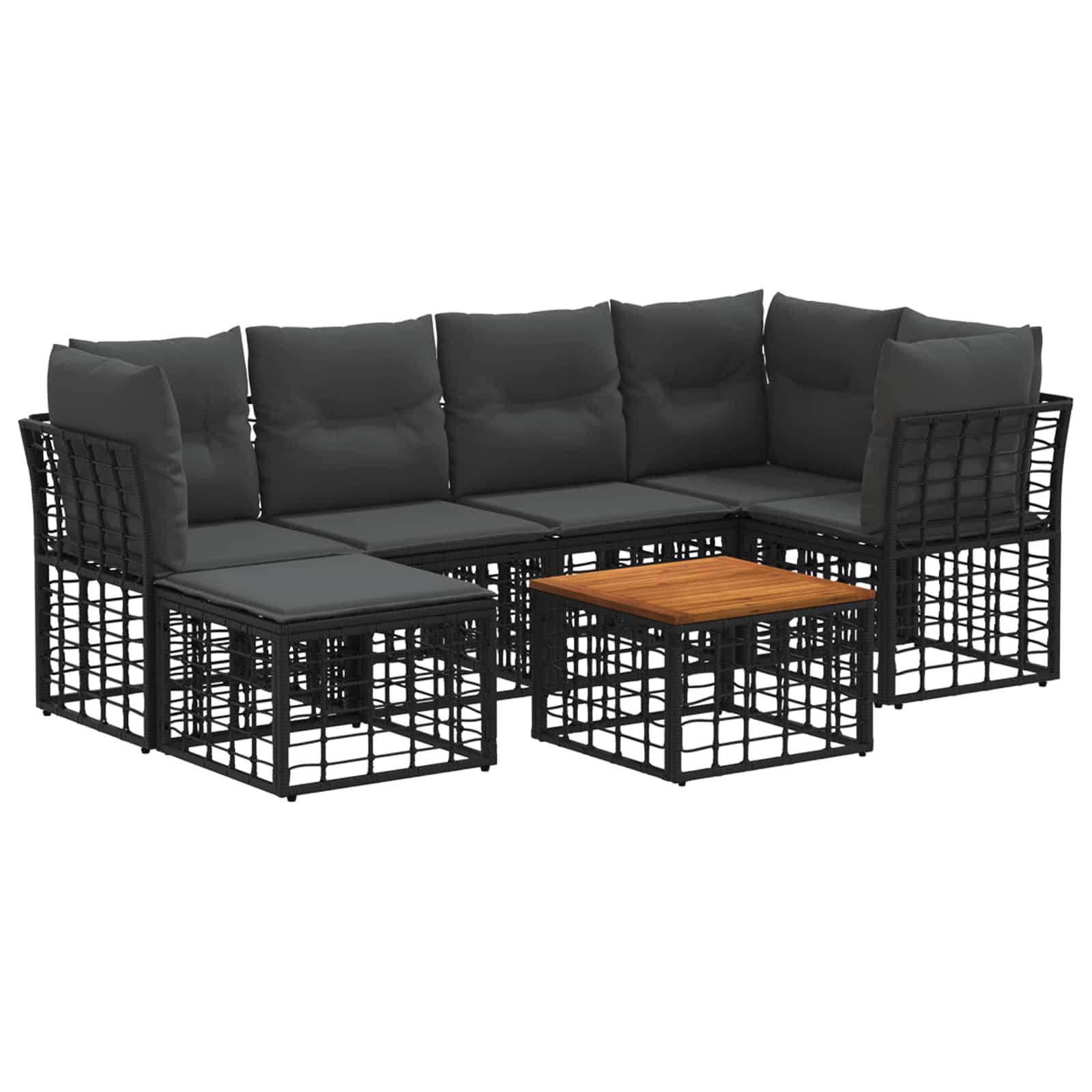 Set di divani da esterno 7 pz Nero e Grigio scuro Poliestere