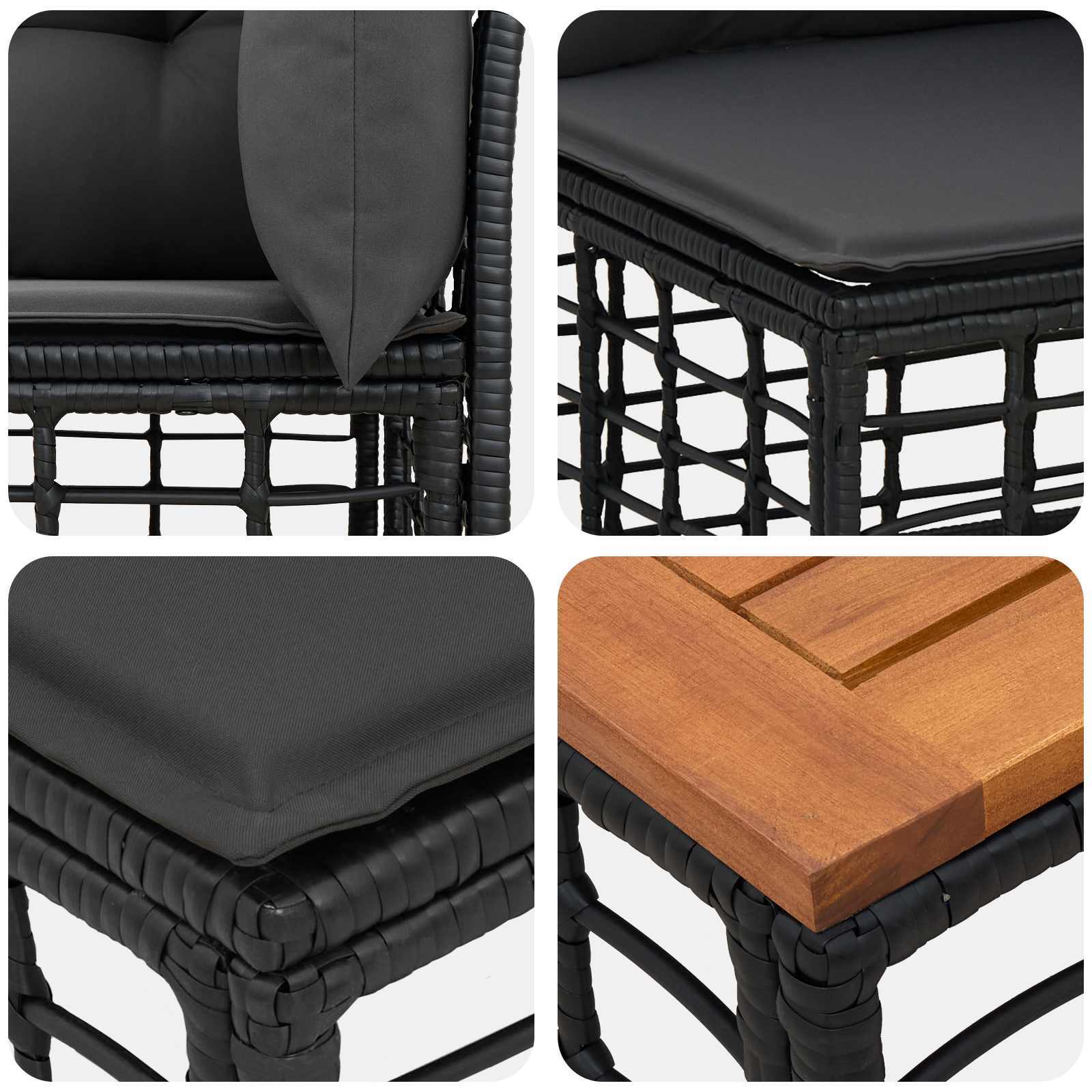 Set di divani da esterno 7 pz Nero e Grigio scuro Poliestere