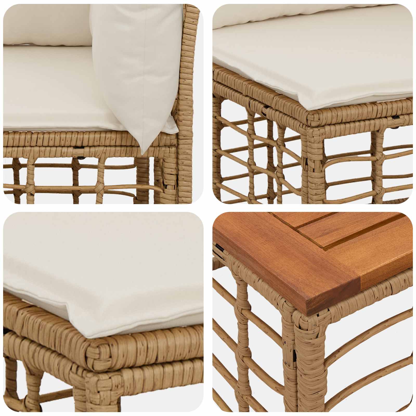 Set di divani da esterno 8 pz Naturale e Bianco Crema