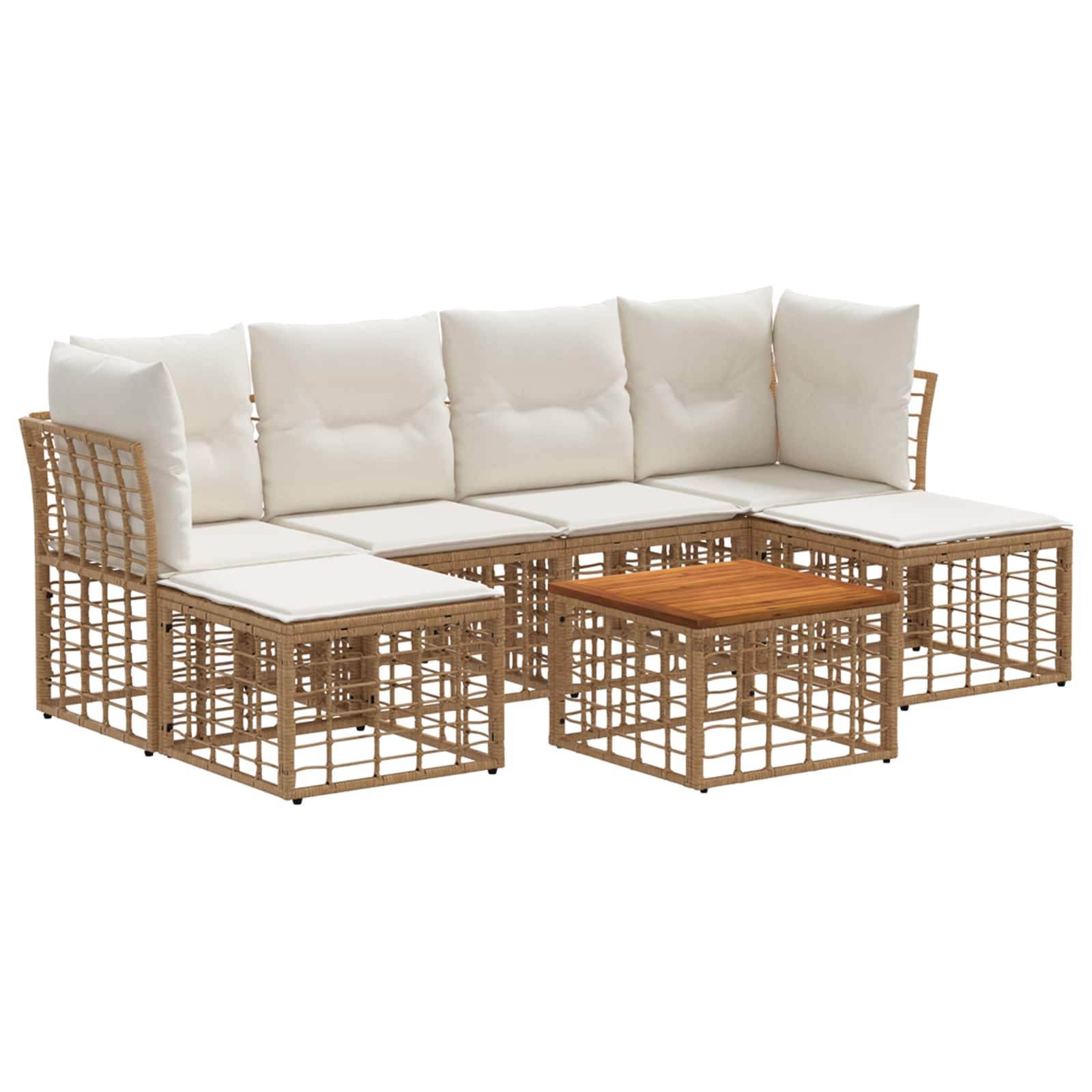 Set di divani da esterno 7 pz Naturale e Bianco Crema