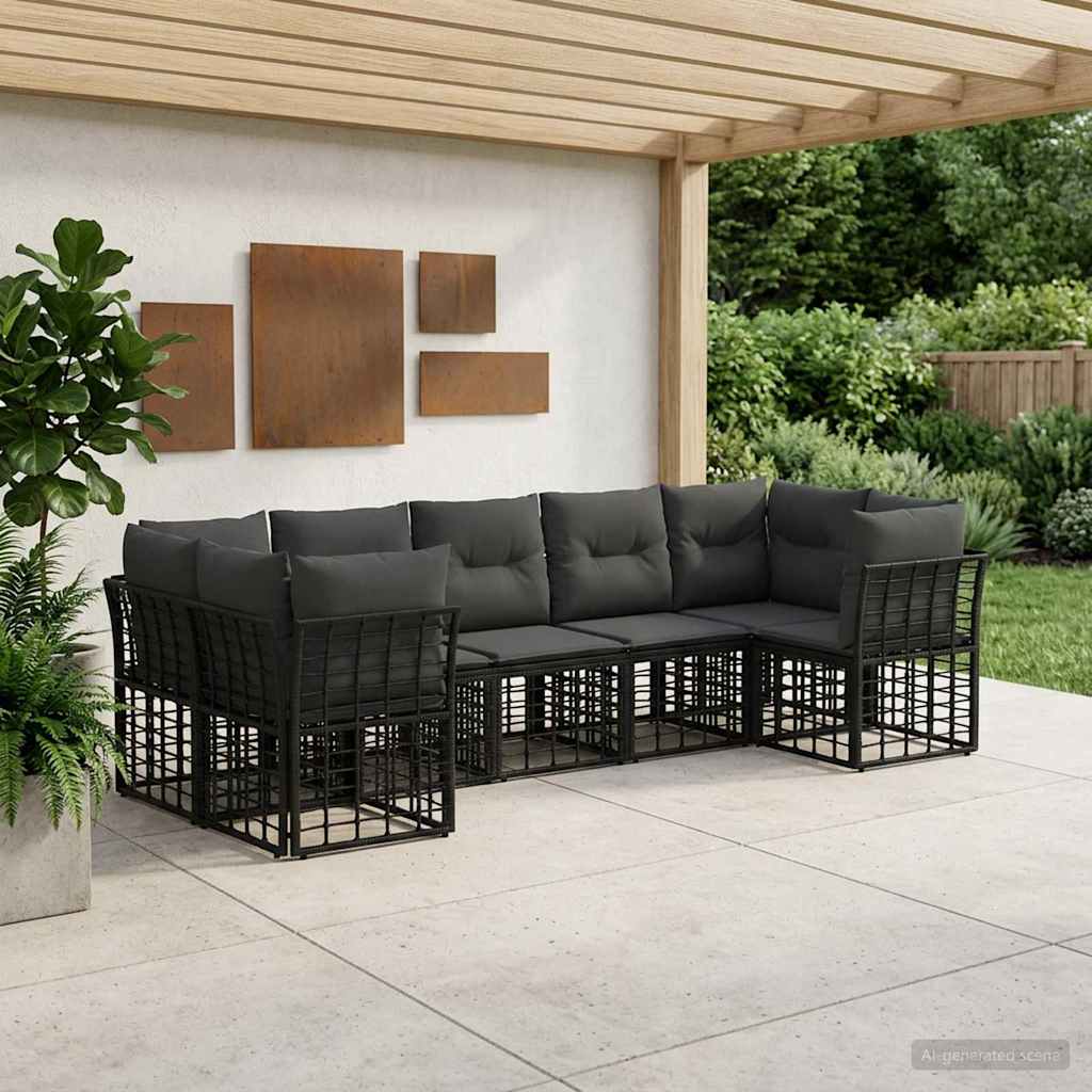 Set di divani da esterno 7 pz Nero e Grigio scuro Poliestere