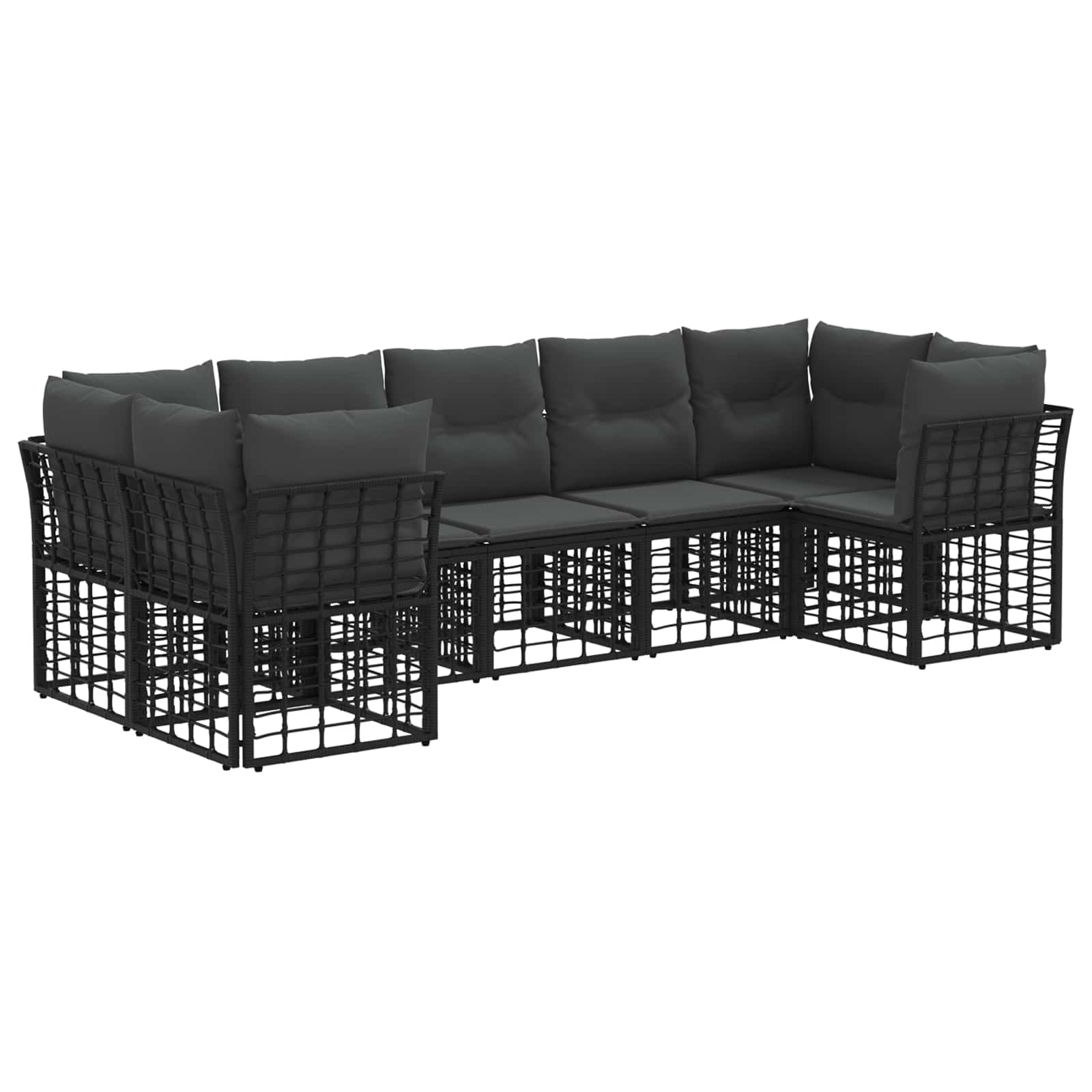 Set di divani da esterno 7 pz Nero e Grigio scuro Poliestere