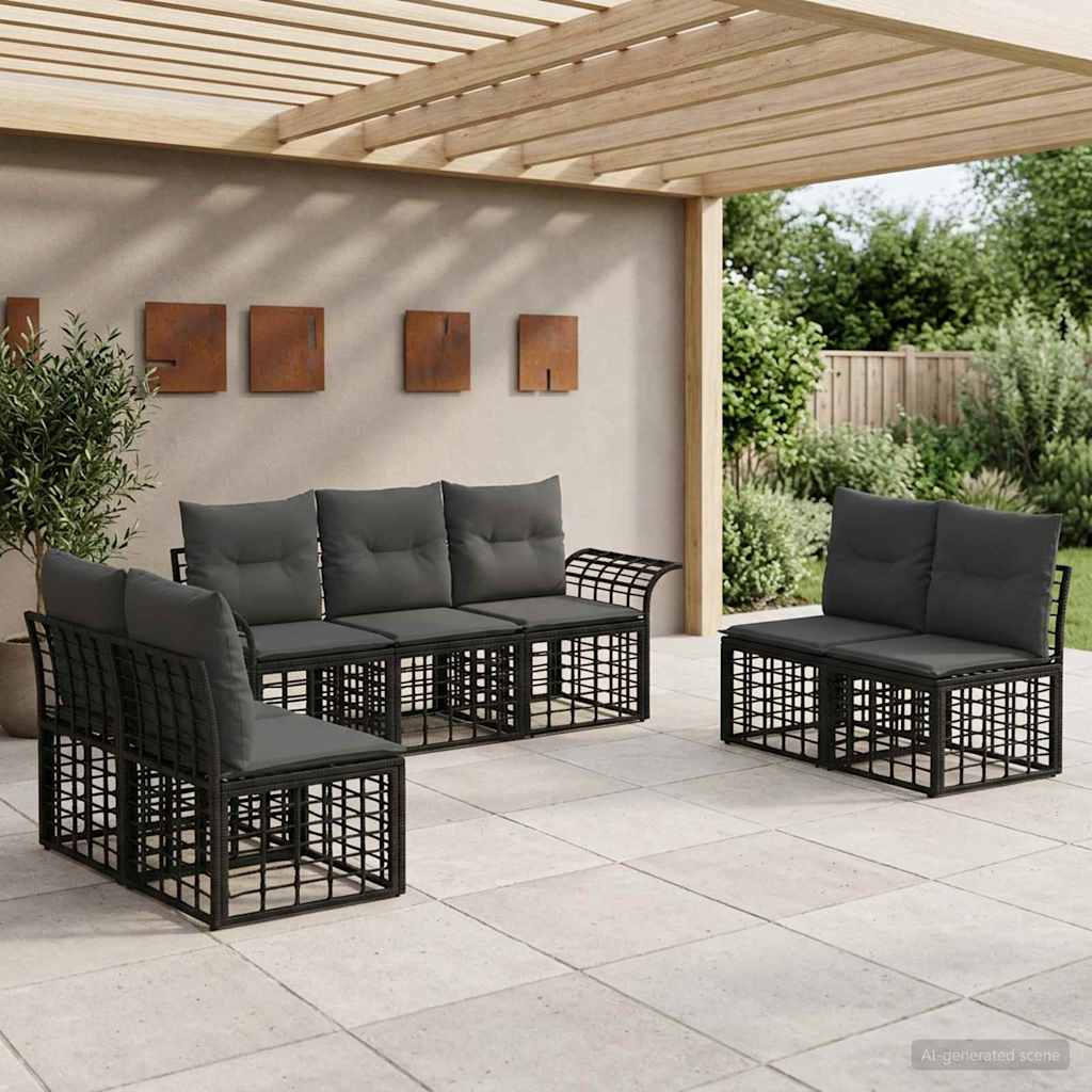Set di divani da esterno 7 pz Nero e Grigio scuro Poliestere