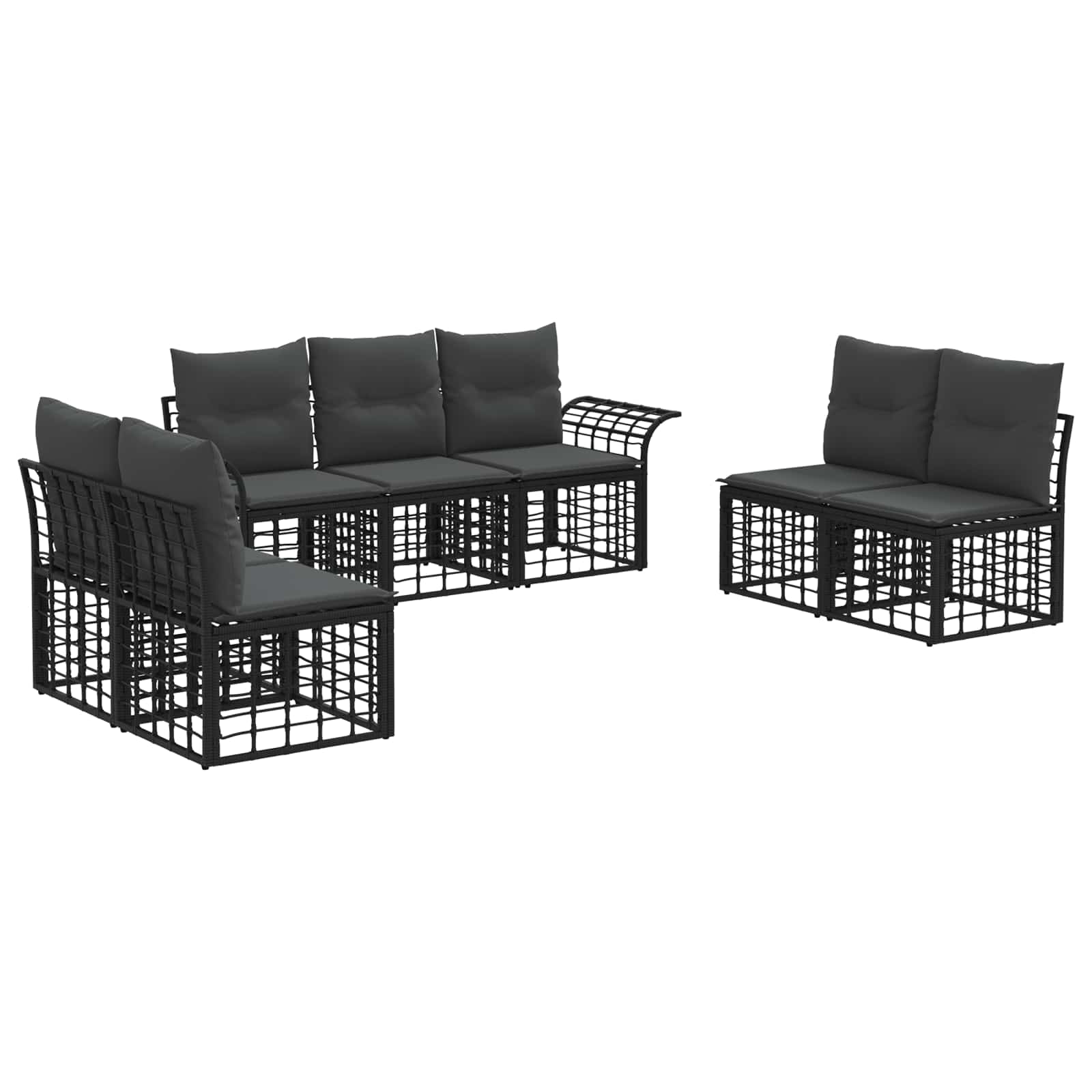 Set di divani da esterno 7 pz Nero e Grigio scuro Poliestere