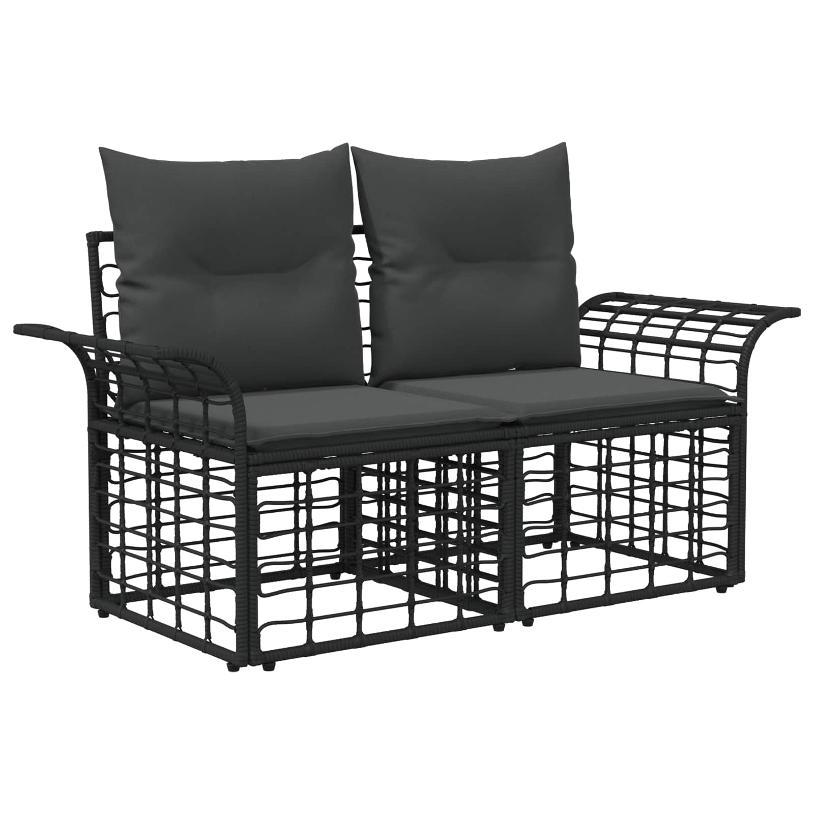 Set di divani da esterno 7 pz Nero e Grigio scuro Poliestere